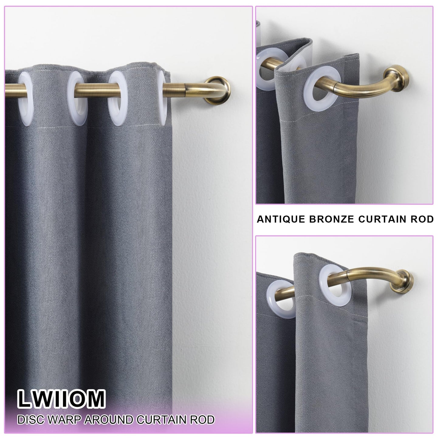 Antique Bronze Disc Curtain Rods, 48-84 Inches Window Curtain Rod,Adjustable Room Darkening Drapery Rod with Aluminum Finials and Brackets,Wrap Around Design