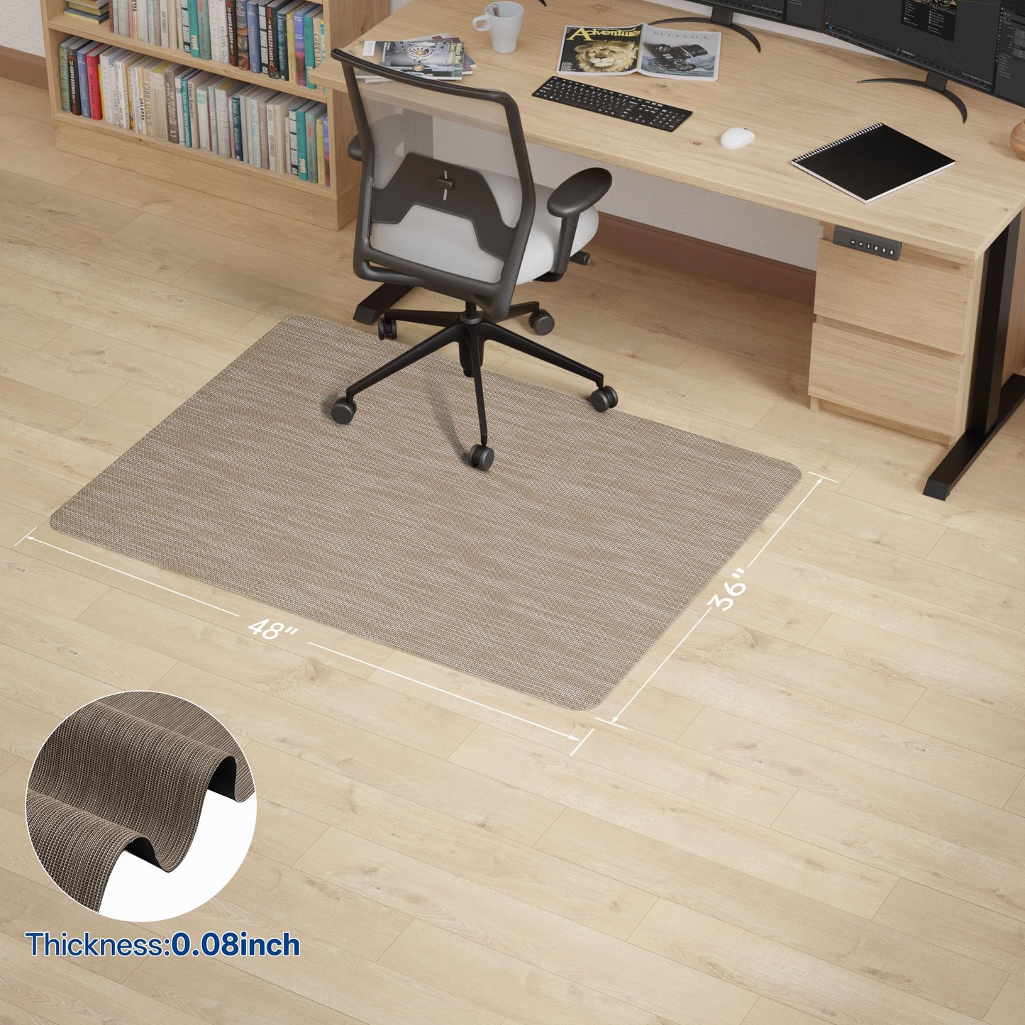 Naturei Office Chair Mat for Hardwood & Tile Floor, 36" x 48"Anti-Slip Desk Chair Mat, Easy Glide Floor Protector for Rolling Chairs, Floor Mat for Office Chair for Home Office (Dark Brown)