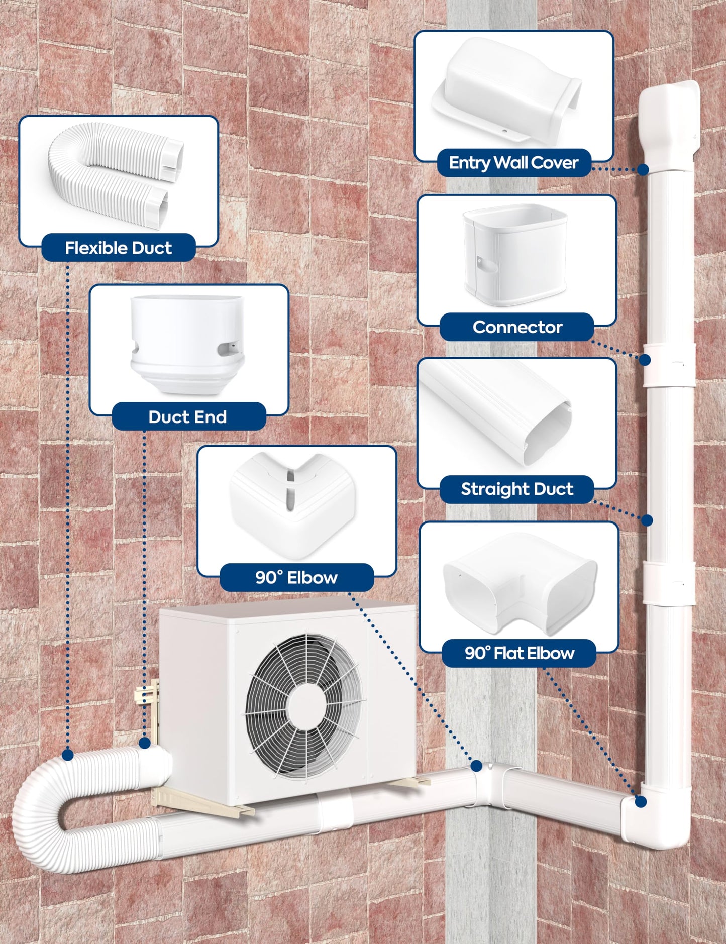 Nouscan 3" 13Ft Mini Split Line Set Cover with Flexible Duct, Upgrade PP Decorative Minisplit Lineset Cover Kit, Paintable for Mini Split, Air Conditioner, Central AC, HVAC and Heat Pumps, White