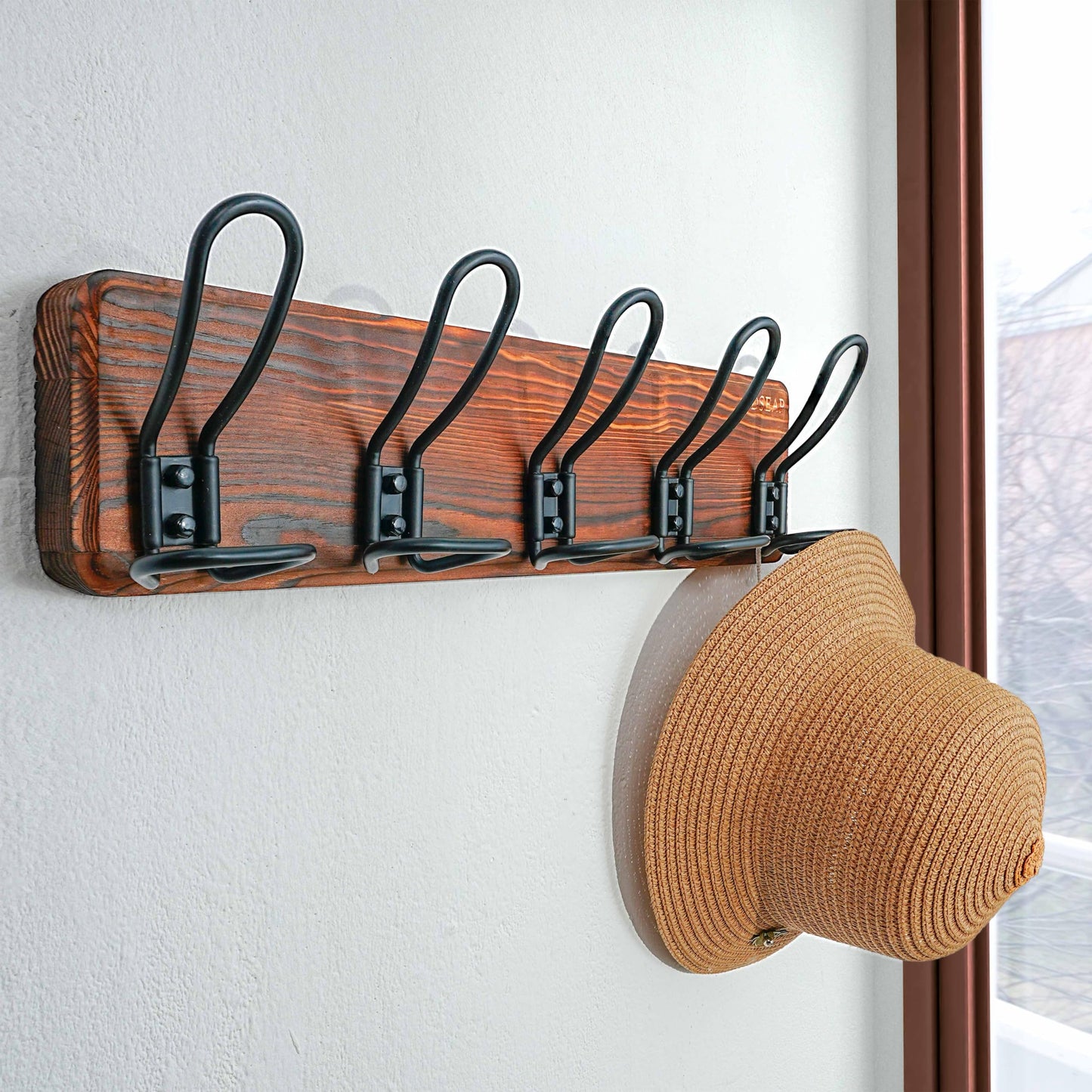 Dseap Coat Rack Wall Mounted - Heavy Duty Farmhouse Rustic Wall Coat Hanger with 5 Wire Hooks for Clothes Hat Jacket Towel, RusticWire, G25A, Rustic Brown & Black, Pack of 2