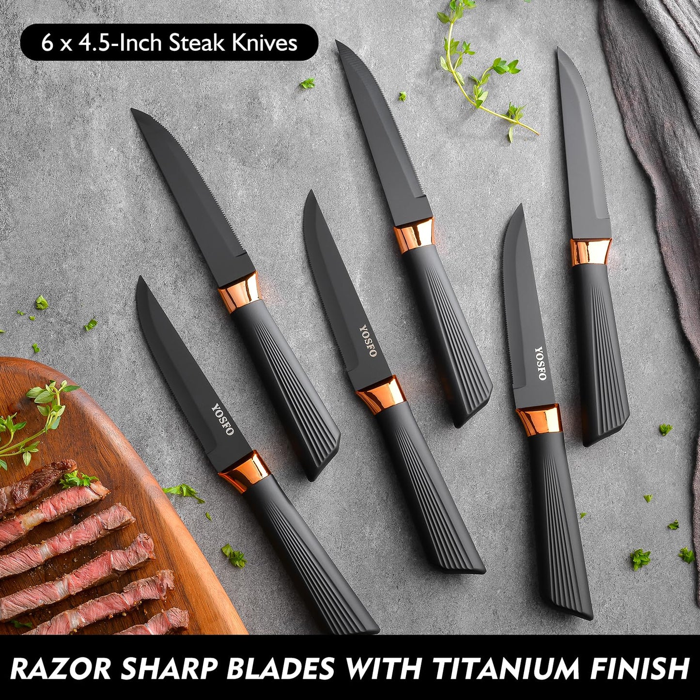 YOSFO Kitchen Knife Set,15 Pcs Knife Set with Block and Sharpener,High Carbon Stainless Steel Ultra Sharp,Dishwasher Safe