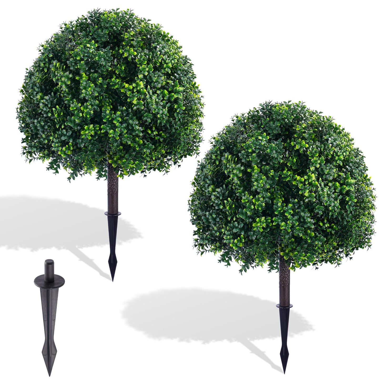 FONYICK 24.8 Inch Artificial Boxwood Trees, 2 Sets Faux Boxwood Topiary with Spikes, Pot Filler Fake Shrubs Plants for Outdoor PlantersFront Porch Decor Round Topiary Bush Balls Home Garden Spring