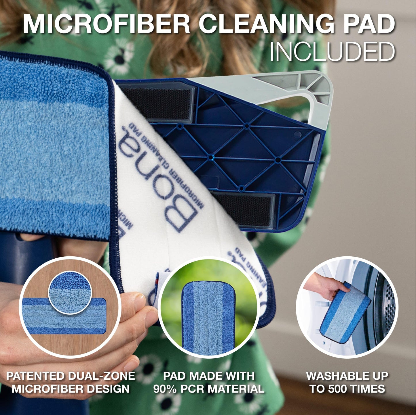 Bona Premium Hardwood Floor Spray Mop System – Durable Aluminum Handle with Secondary Grip and Soft Rubberized Corners to Protect Furniture, Washable Microfiber Pad & Refillable Cartridge