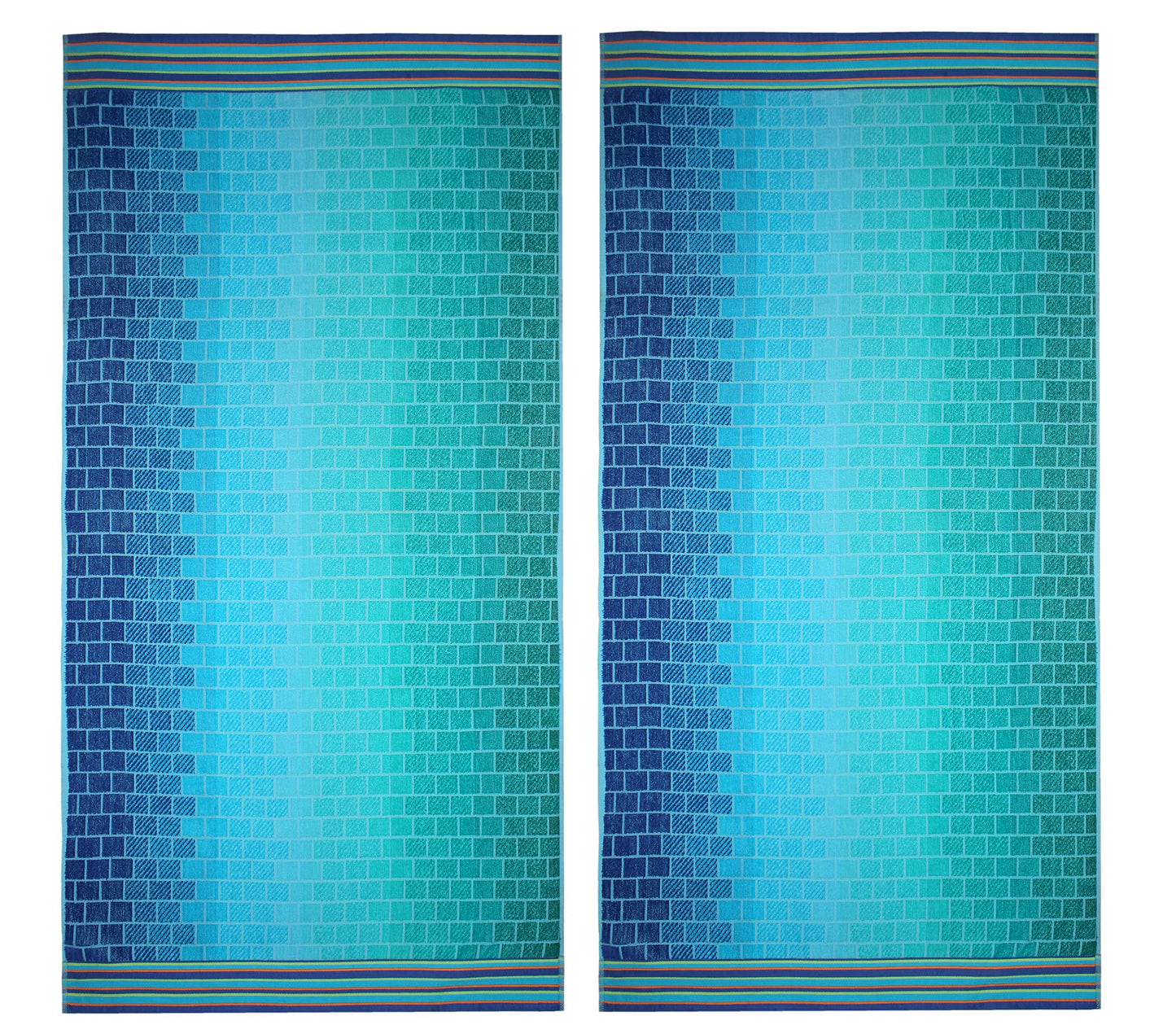 COTTON CRAFT Oversized XL Beach Towel 39 x 68-2 Pack - 100% Cotton Velour - Big & Huge - Pool Picnic Bath Towels - Jacquard Terry Thick Plush Super Soft Luxury - 450 GSM - Blue Tiles