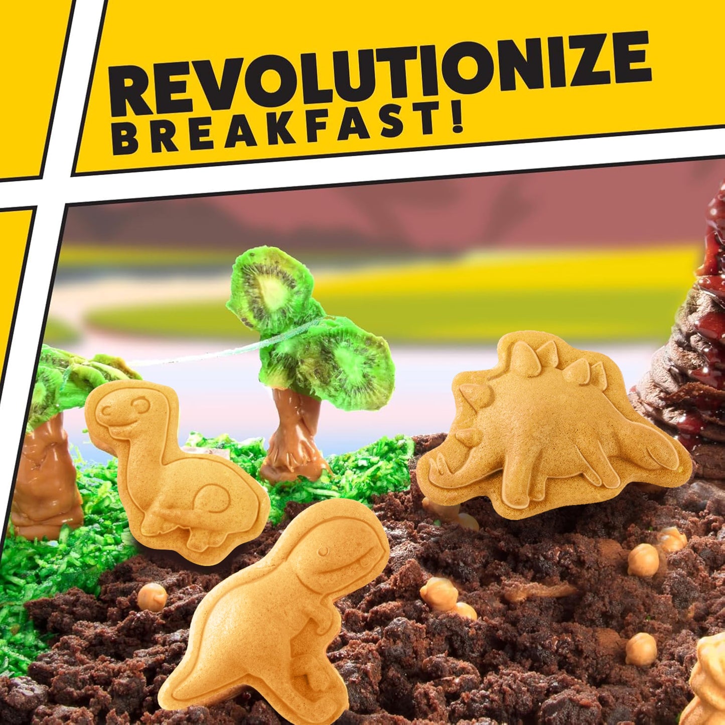 Dinosaur Mini Waffle Maker- Fathers Day Fun, 5 Different Double Sided 3D Shaped Dinos in Minutes- Kid Adult Breakfast w Novelty Pancakes, Electric Baker, Non-Stick Waffler Iron w Recipes, Gift for Him
