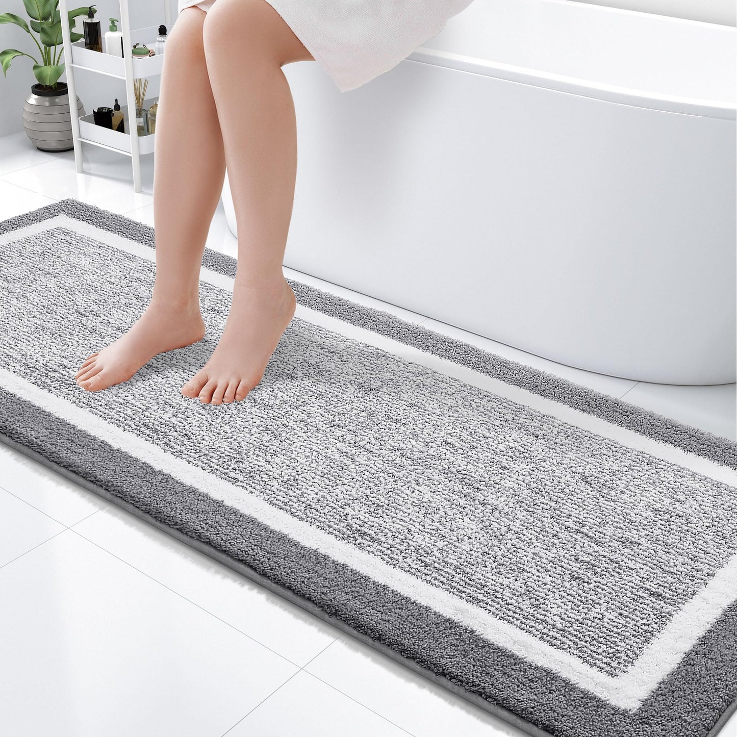 OLANLY Bathroom Runner Rug 70x24, Extra Soft and Absorbent Microfiber Bath Rugs, Non-Slip, Machine Washable, Quick Dry Shaggy Bath Carpet, Extra Long Bath Mats for Bathroom, Tub, Shower, Grey