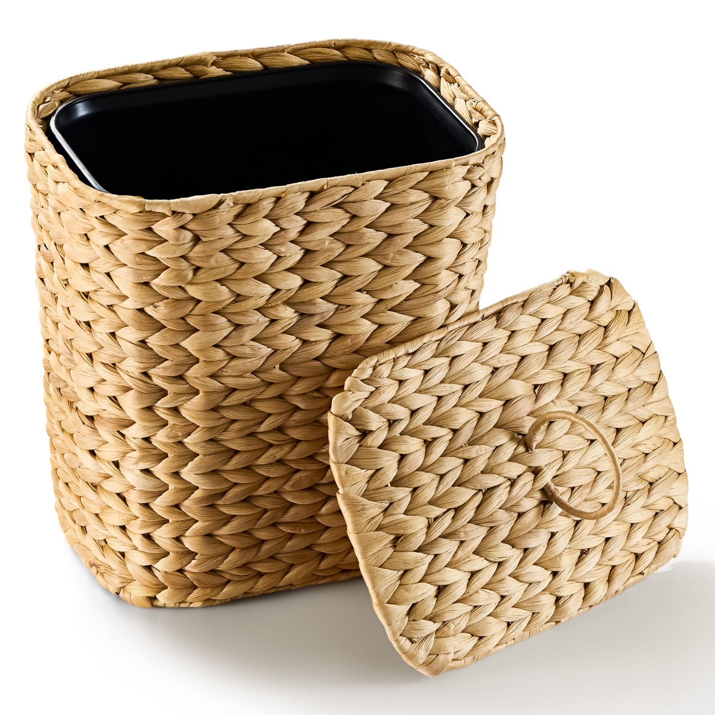BLUEWEST 2.6 Gallon Wicker Bathroom Trash Can with Lid, Handwoven Rattan Wastebasket with Removable Plastic Inner Bin Decorative Waste Basket for Bedroom, Office, or Kitchen