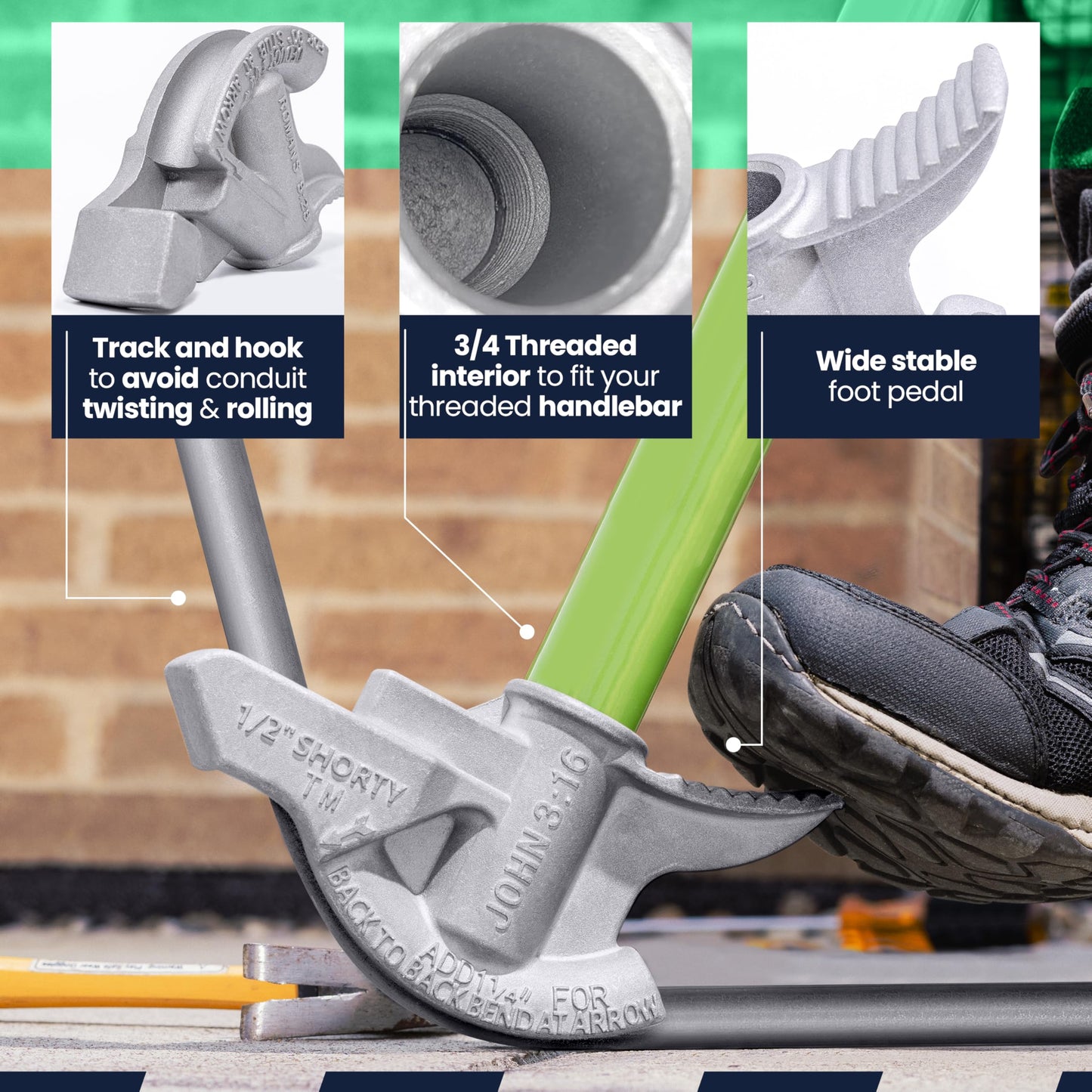 1/2" SHORTY -Half Inch, 1/2" aluminum EMT short bender with 3/4" inner thread