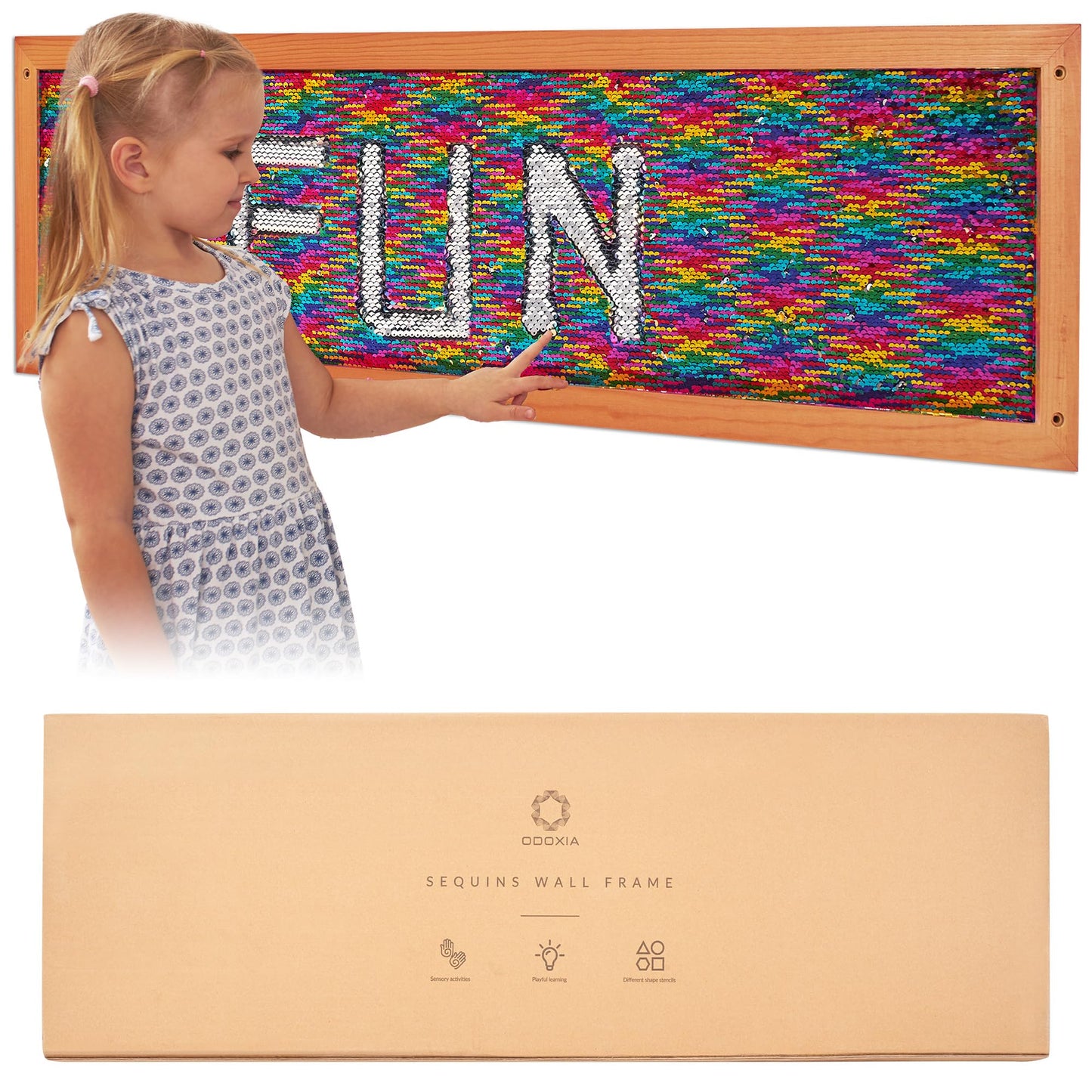 ODOXIA Sequins Sensory Wall Frame | Reversible Sequins Board for Kids | Fabric Flip Sequin | Sensory Wall and Room Board