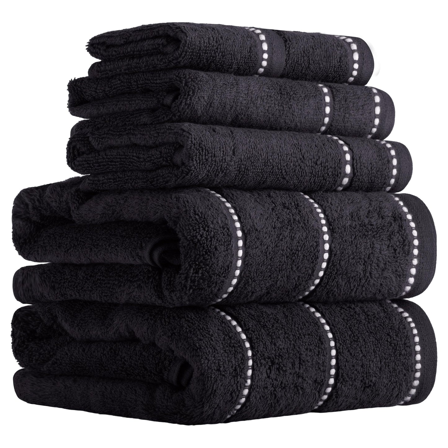 Lavish Home 6 Piece Bathroom Towels Set - 525GSM 100% Cotton Bathroom Essentials - 2 Bath Sheets, 2 Hand Towels, and 2 Wash Cloths for Bath, Shower, Gym, Spa, and Dorm Room (Black)