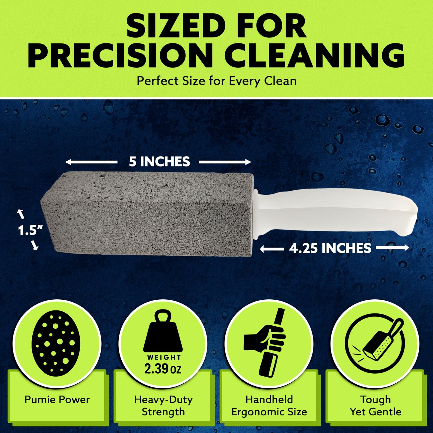 PUMIE Pumice Stone Toilet Bowl Cleaner (2-Pack) - Toilet Pumice Stone with Handle - Heavy Duty Scouring Stick for Rings, Bowls, Hard Water Stains, Lime, Rust, Sink - Includes Handle for Easy Use