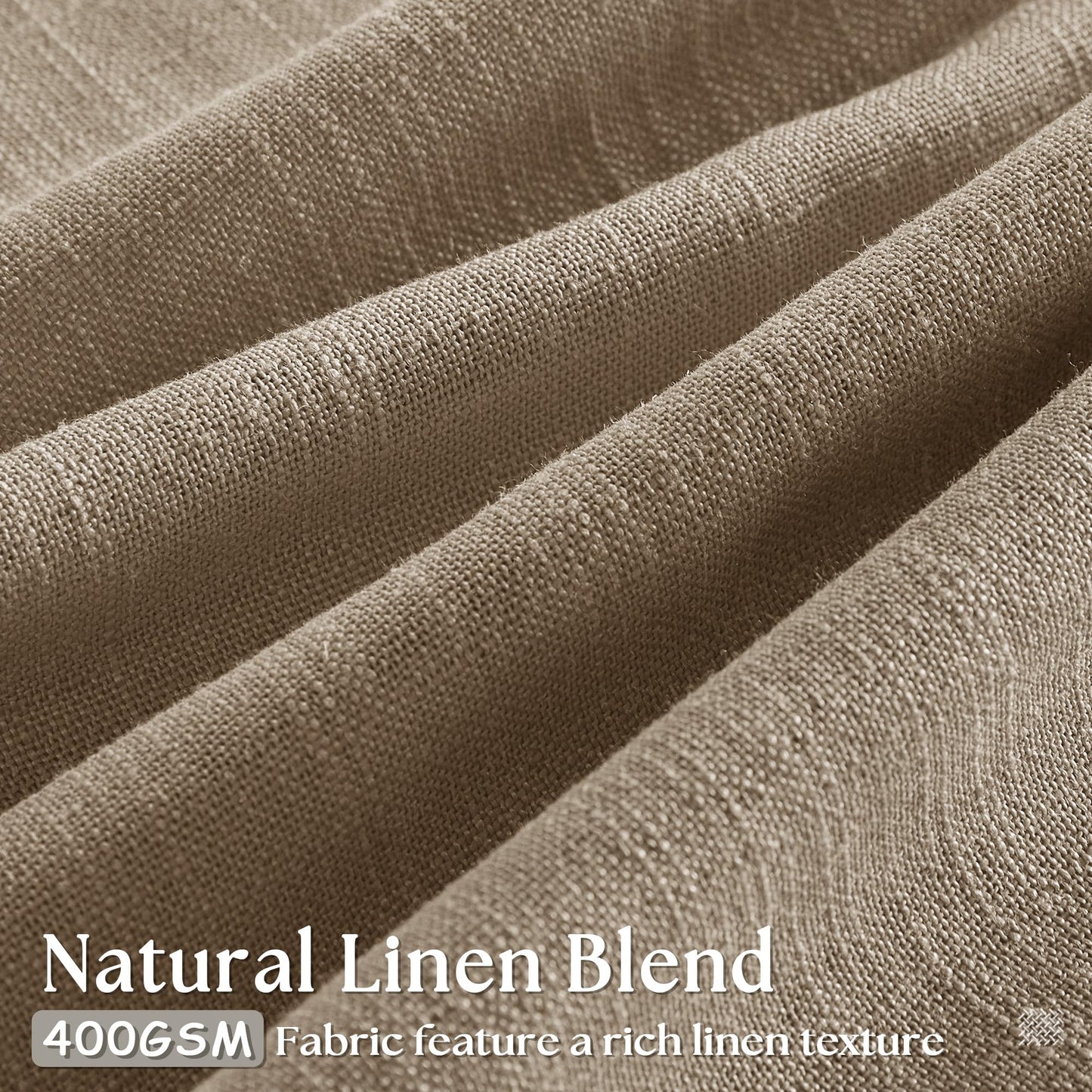 TWODRAPES Pinch Pleated Neutral Linen Curtains 2 Panels Set Living Room Dining Pinch Pleat Back Tab Light Filtering Farmhouse Boho Retro Window Curtain Drapes 84 Inch Length Latte Tan Brown