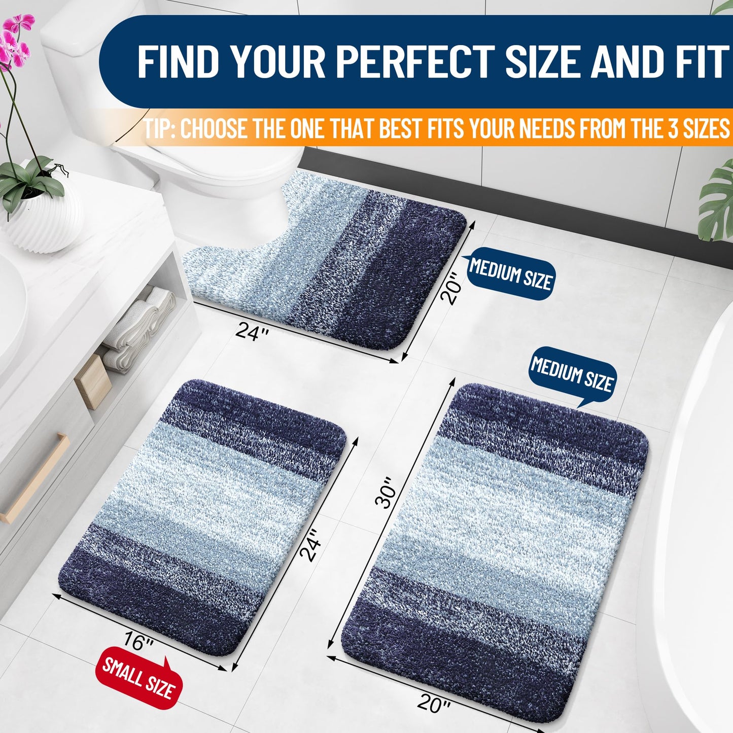 OLANLY Bathroom Rugs Mat 30x20, Extra Soft Absorbent Microfiber Bath Rugs, Rubber Backing, Quick Dry, Machine Washable Bath Mats for Bathroom Floor, Tub and Shower, Home Decor Accessories, Airy Blue