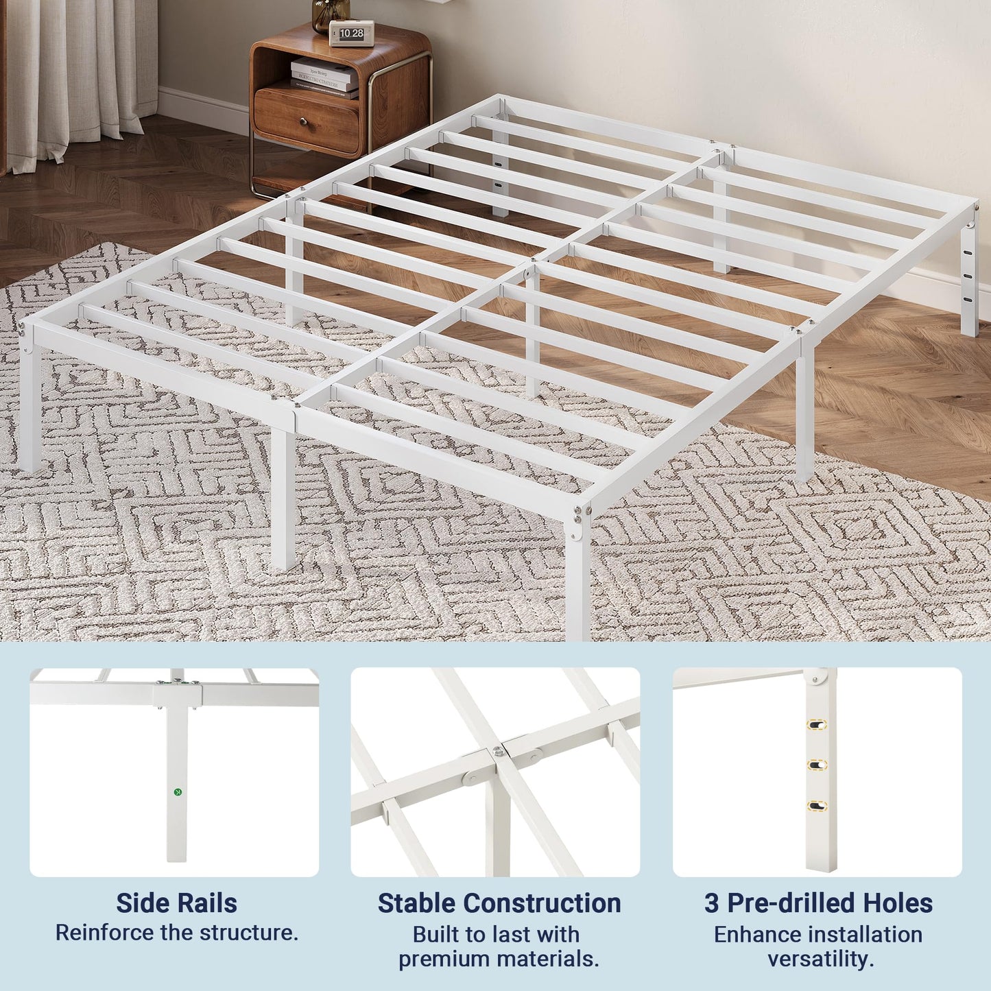 Allewie Queen Bed Frame, 12 Inch Metal Platform Beds with Storage Space, No Box Spring Required and Easy Assembly, White