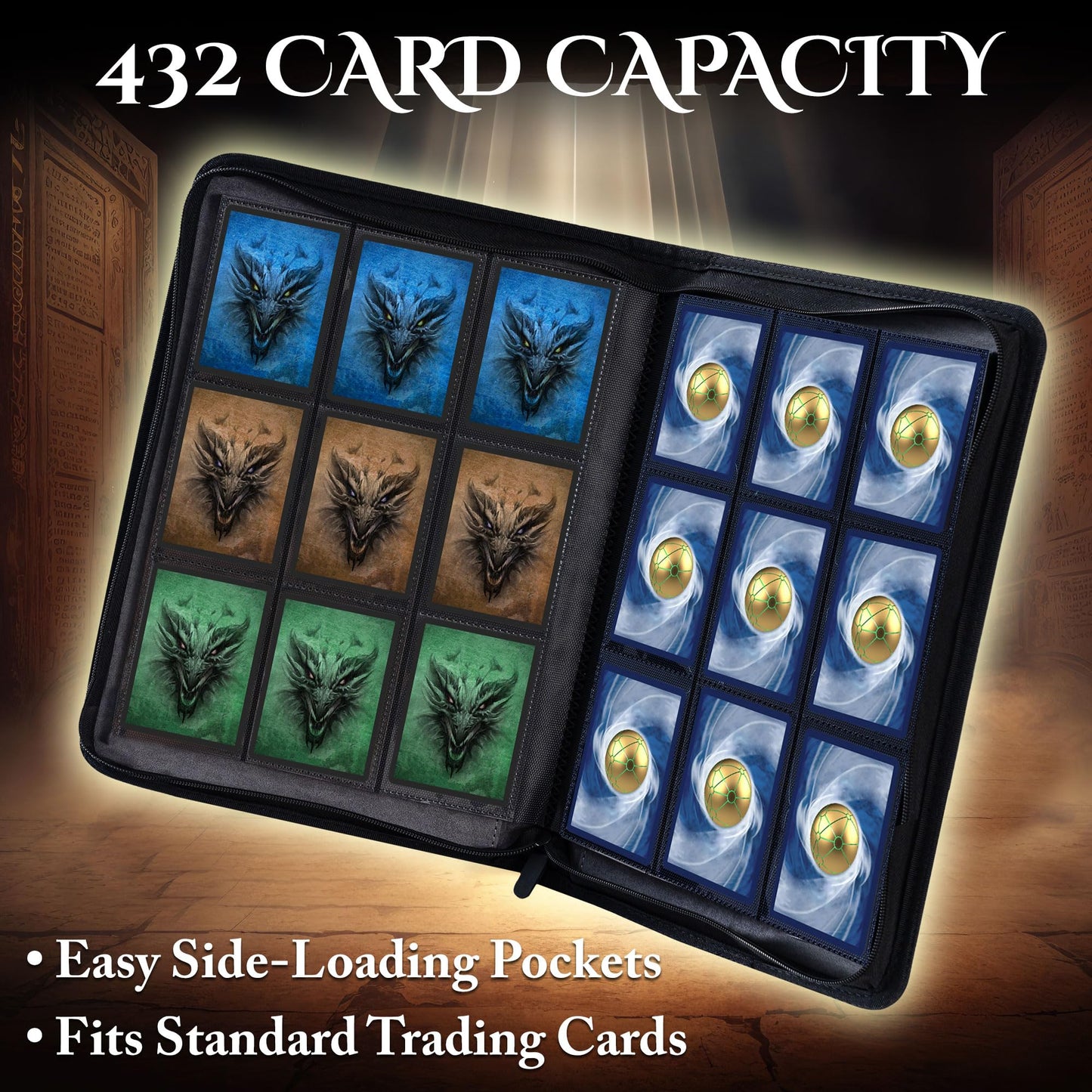 Star Mage Trading Card Binder - 9 Pocket Ringless TCG Binder - Premium Faux-Leather - 432 Side-Loading Pockets - Perfect Storage Holder for MTG, and Many TCG & Trading Card Collections (Blue Jewel)