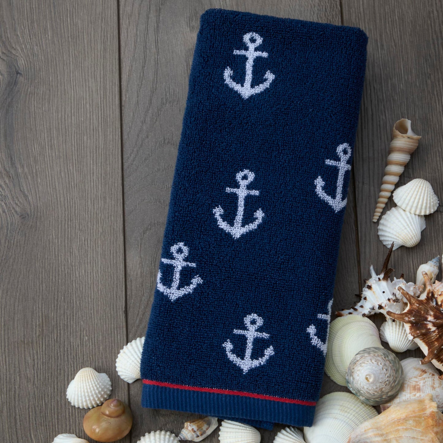 SKL Home Anchor Hand Towel 2pc Set for Bath/Kitchen/Bar & Gift, Navy