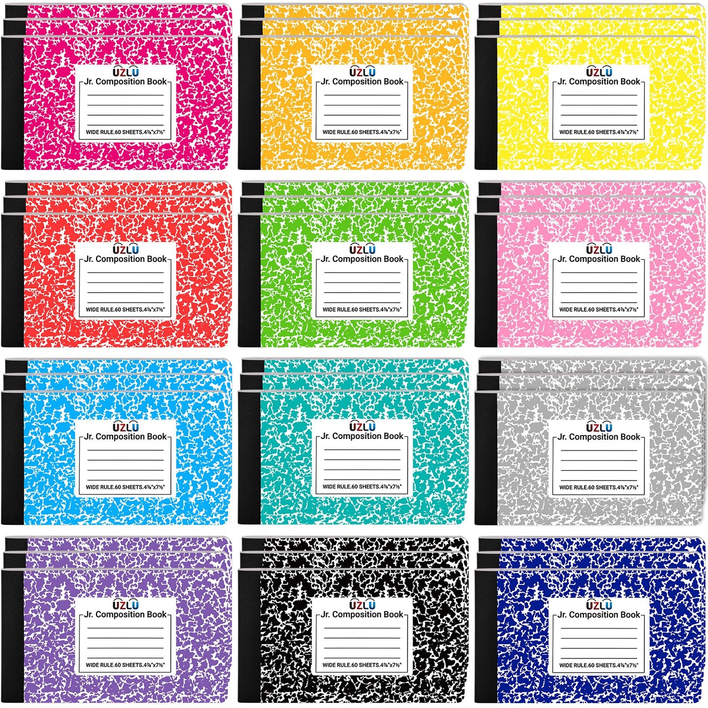 36 Pack Composition Notebooks Bulk Wide Ruled 4-7/8"x 7.5" Half Size Composition Books 60 Sheets Mini Notebook 12 Color Small Pocket Marble Journal Books for Students College Office Back to School Supplies