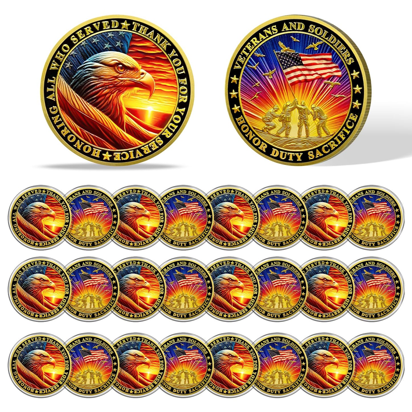 Value Valor Vow 24Pcs Military Challenge Coins Set - Veterans Coin Honoring All Who Served Thank You for Your Service Medallion Military Appreciation Gifts for Men Women Veterans Day Gift