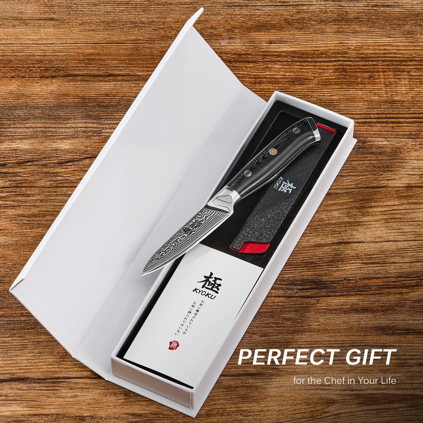 KYOKU Paring Knife - 3.5" - Shogun Series - Japanese Style VG10 Steel Core Damascus Blade - with Sheath & Case