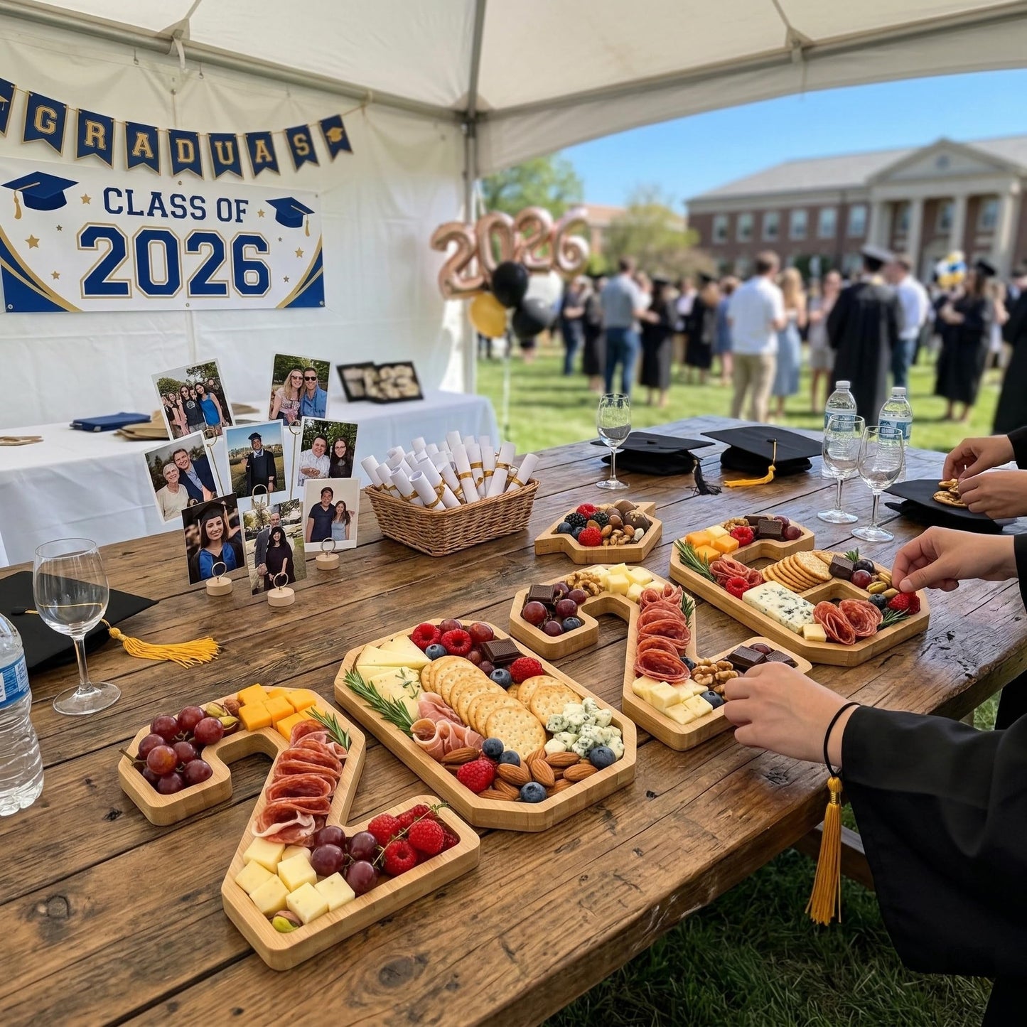 2026 Graduation Decorations - Table Centerpieces - 2026 Numbers Charcuterie Board with Graduation Cap - Serving Tray Decoration for Kindergarten Preschool High School College Party Supplies