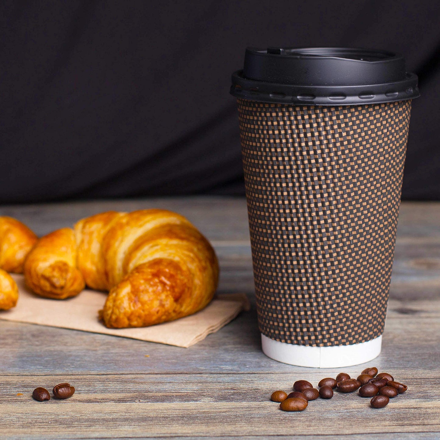 Promora Brown Disposable Coffee Cups With Lids 16 oz, Premium Insulated Paper Ripple Cups for Hot Coffee, Paper Coffee Cup with Lids (80 Pack)