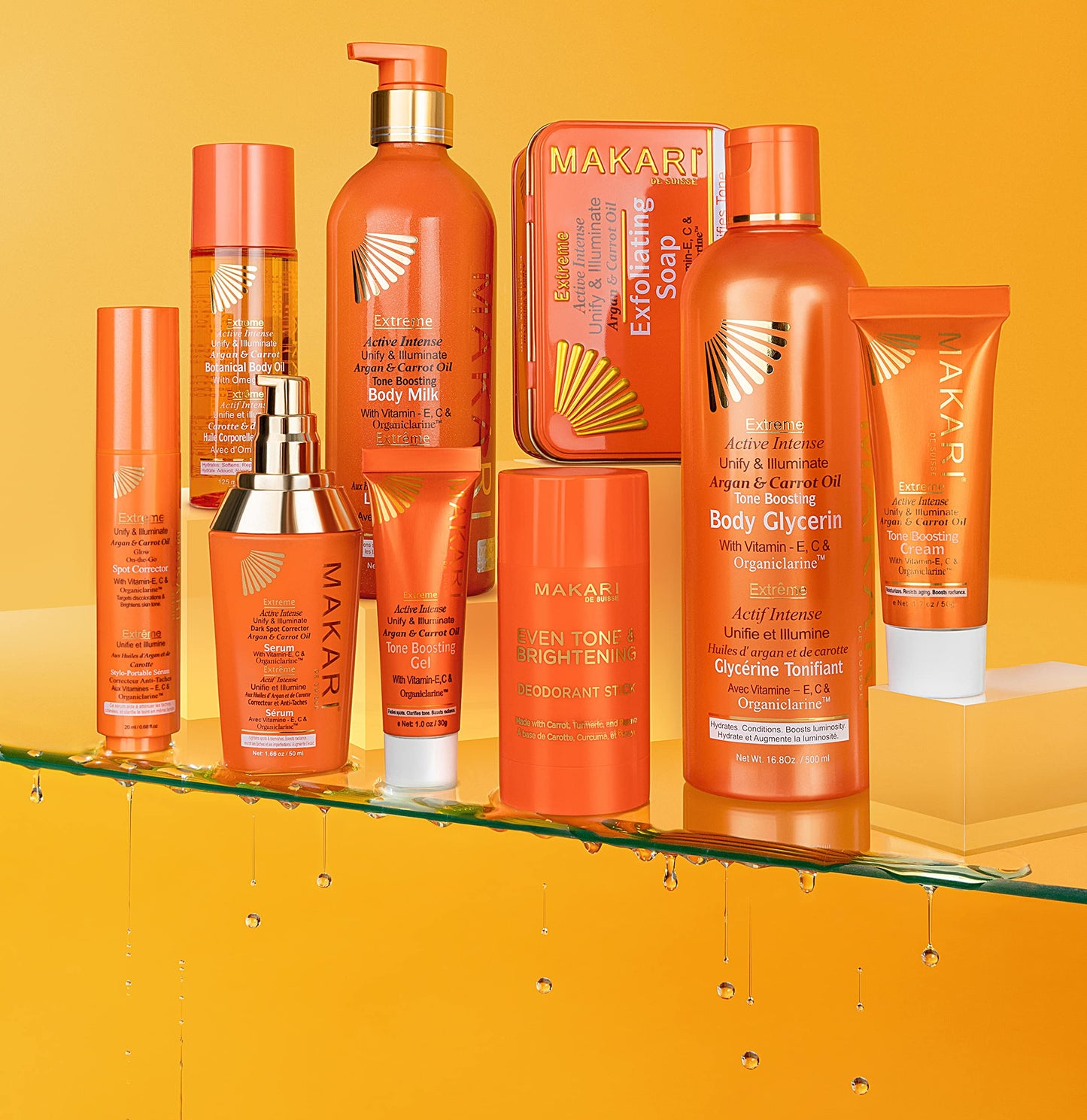 MAKARI Extreme Active Intense Argan and Carrot Oil Tone-Boosting Body Glycerin (16.8 oz) | Fades Spots & Marks | Helps Brighten Complexion | Hydrates and Softens | for All Skin Types Except Sensitive