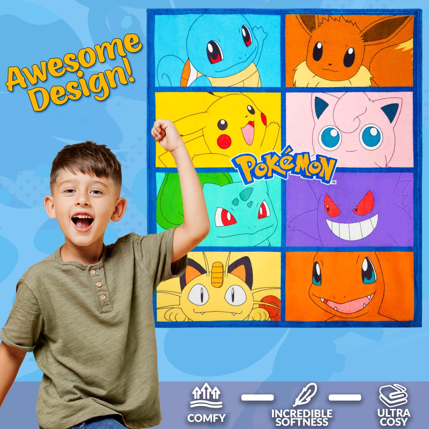 Pokemon Soft Fleece Bed Blanket, Warm Bed Throw 51 x 59 inches for Sofa Bedroom Accessories, Anime Gifts for Kids Teens