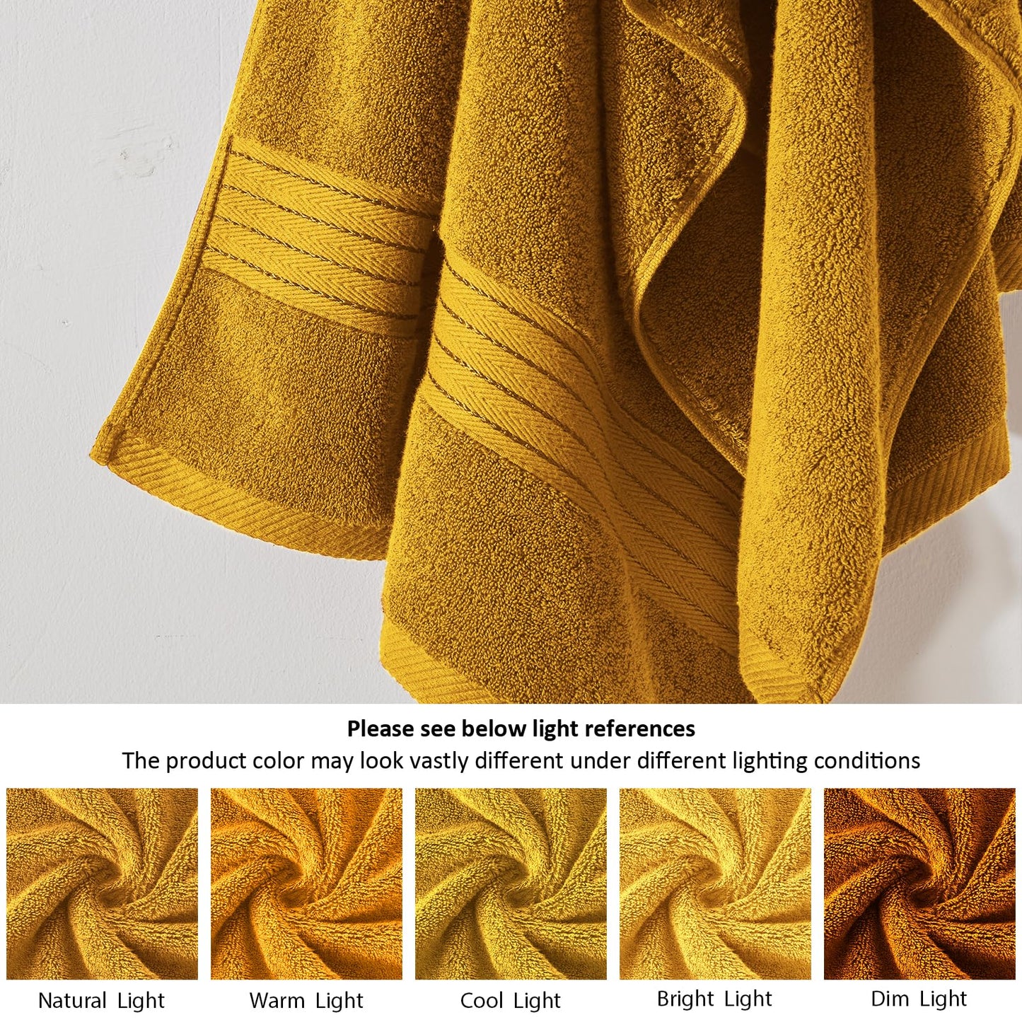 COZYART Gold Bath Towel Set 6pcs, Turkish Cotton Bathroom Towel Sets Soft Absorbent and Durable 650 GSM Luxury 6 Pcs with 2 Bath Towels, 2 Hand Towels, 2 Washcloth