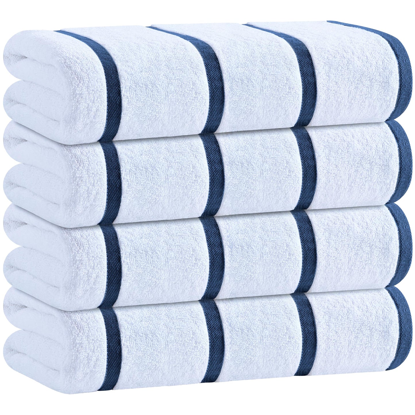 White Classic Cotton Pool Towels Oversized 30 x 60 Inches, Ultra Absorbent and Low Lint Striped Beach Towels for Adults, Stripes Design Luxury Extra Large Bath Towels, Navy Blue, 4 Pack