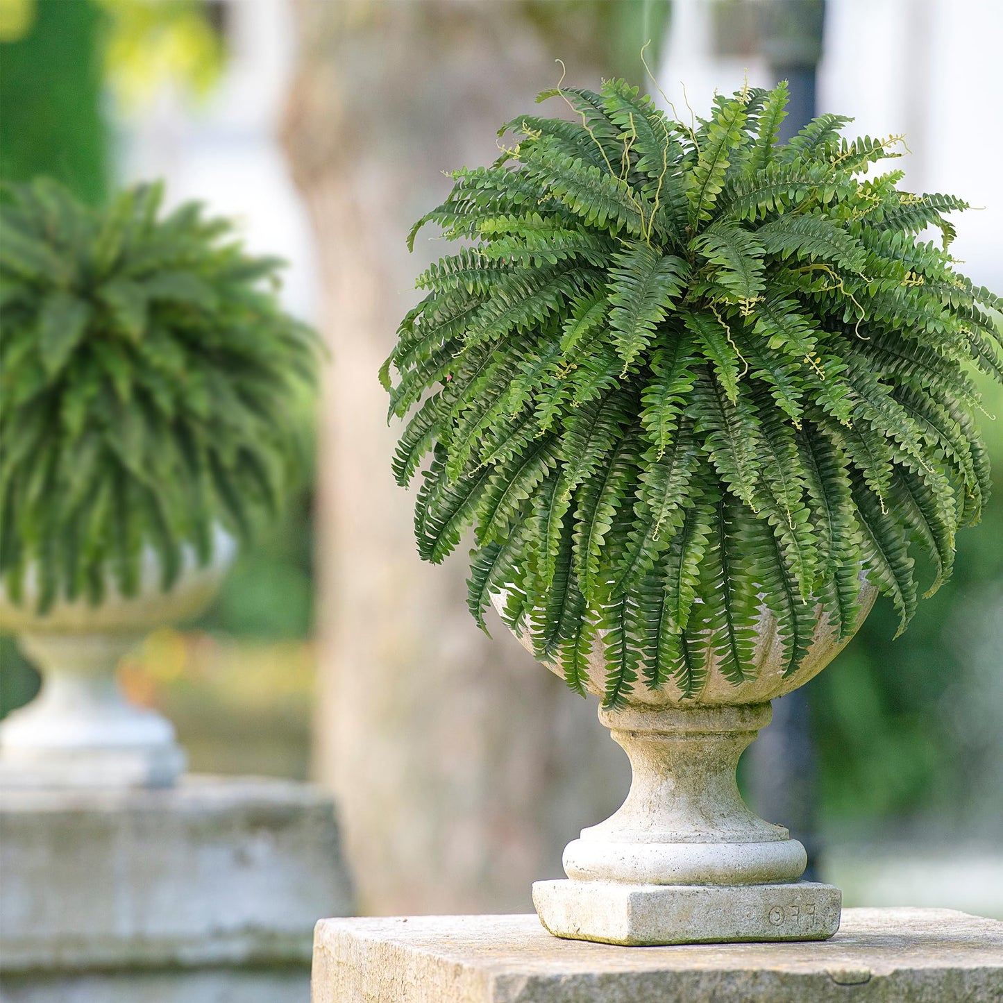 FOREST PRINCE 50" Artificial Boston Ferns, Fake Bush Plants, Large Faux Ferns with 96 Fronds for Outdoors Home Decor