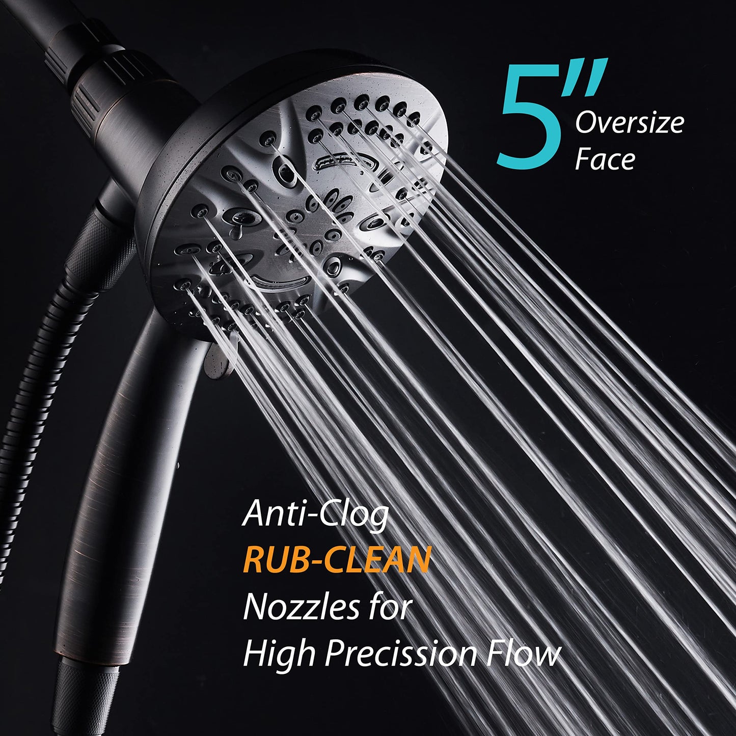 AquaDance New Magnetic Guidance Docking System - High-Pressure 8-setting Handheld Shower Head with Giant 5 inch Face, Magnetic Bracket, Extra-long 72 inch Stainless Steel Hose/ORB Finish