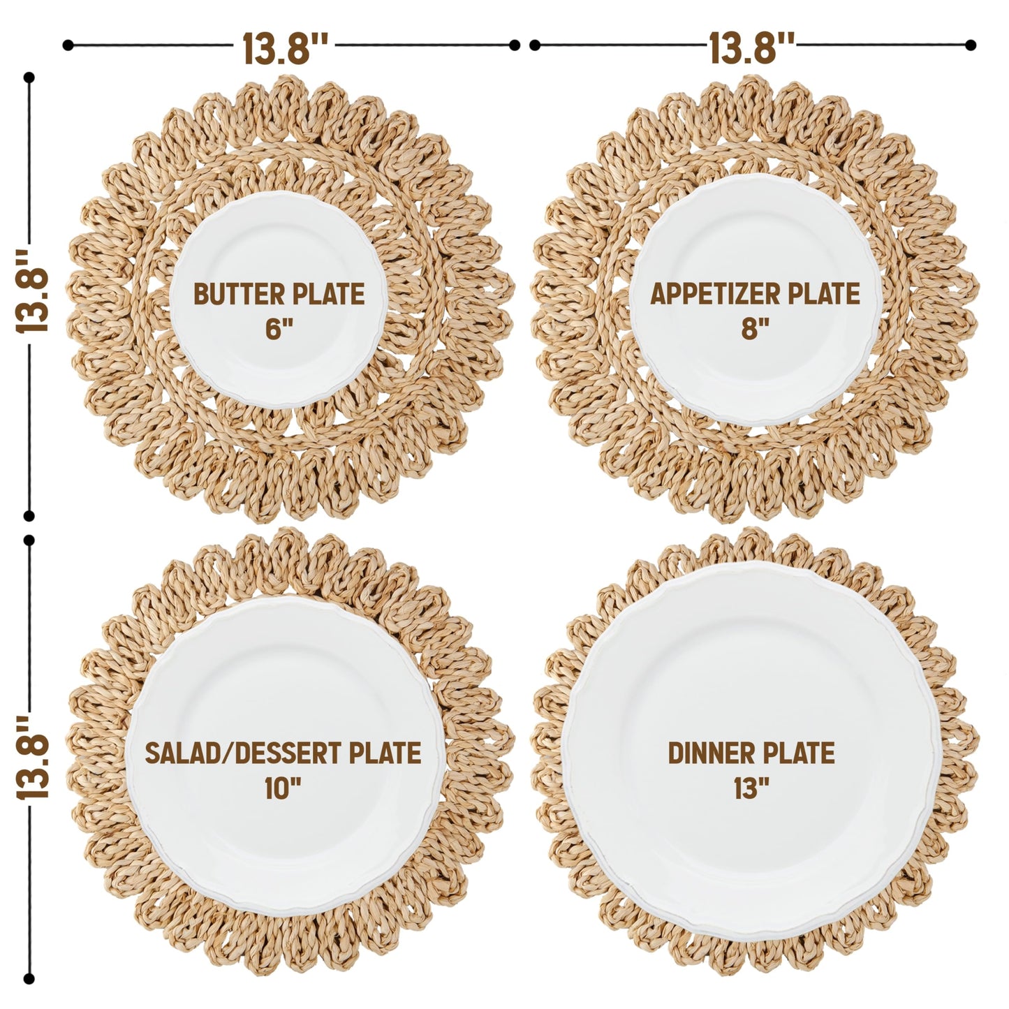 13.8" Corn Husk Woven Round Placemats Set of 6 - Wicker Boho Farmhouse Placemats - Rattan Table Mats for Dining Table, Wedding, Home