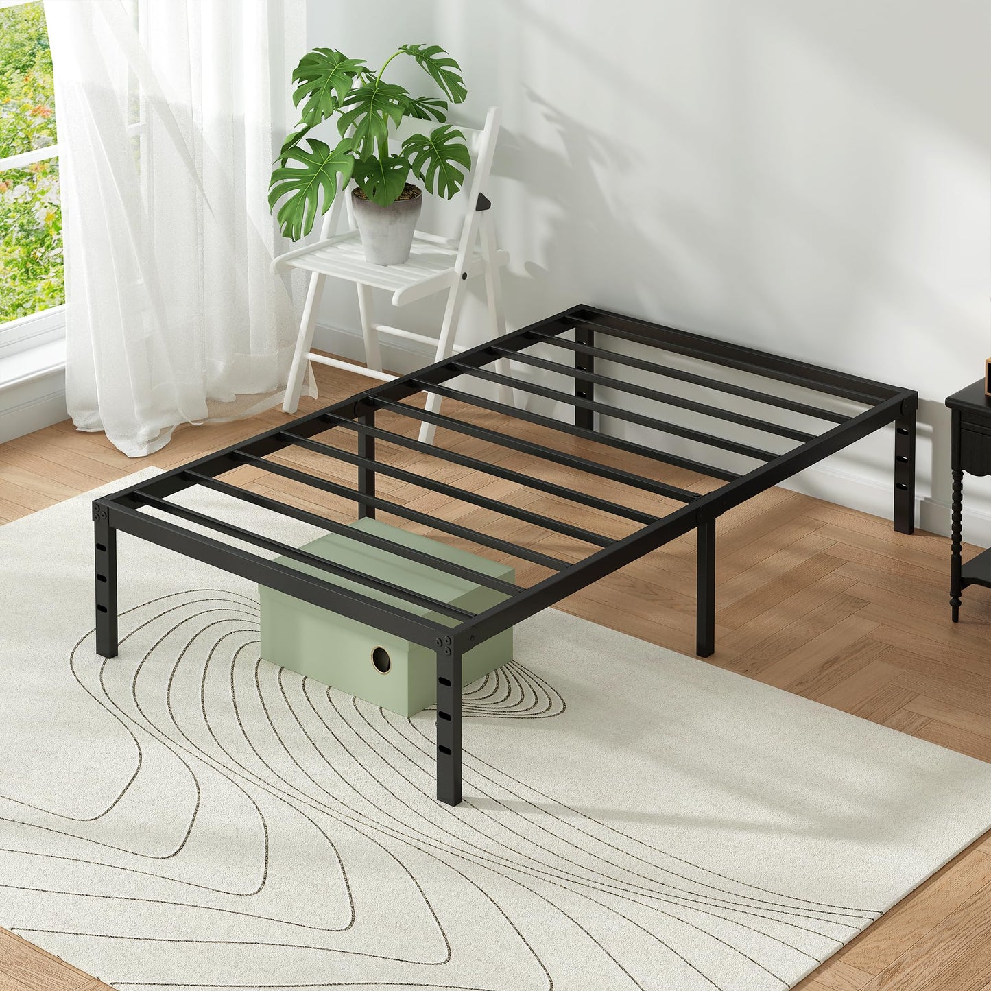 Chroark Metal Platform Bed Frame Twin Size, 18 Inch Height with Heavy Duty Steel Support, No Box Spring Needed, Easy Assembly and Underbed Storage,Black