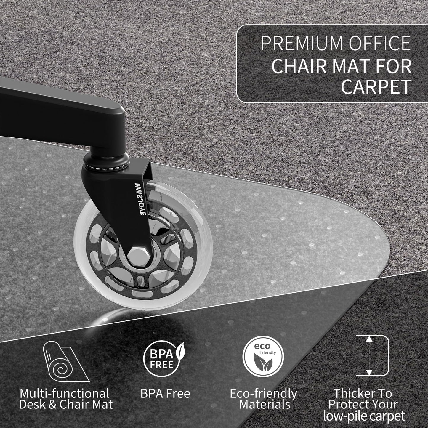 WASJOYE Chair Mat for Carpet, Office Chair Mat for Carpet, Thick Desk Chair Mat with Non-Slip Studded for Home and Office Low Pile Carpet, 36" x 48" Rectangle for Carpet