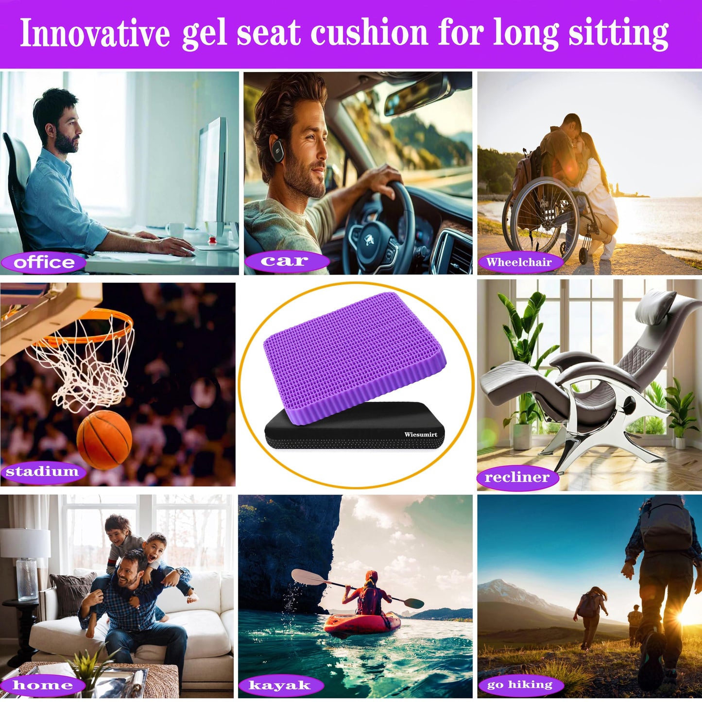 Innovative Gel Seat Cushion for Long Sitting, Breathable Grid Seat Cushion, Soft Cooling Support Chair Cushion for Office Chair, Wheelchair, Car, Gel Cushion for Back, Sciatica,Tailbone Pain Relief.