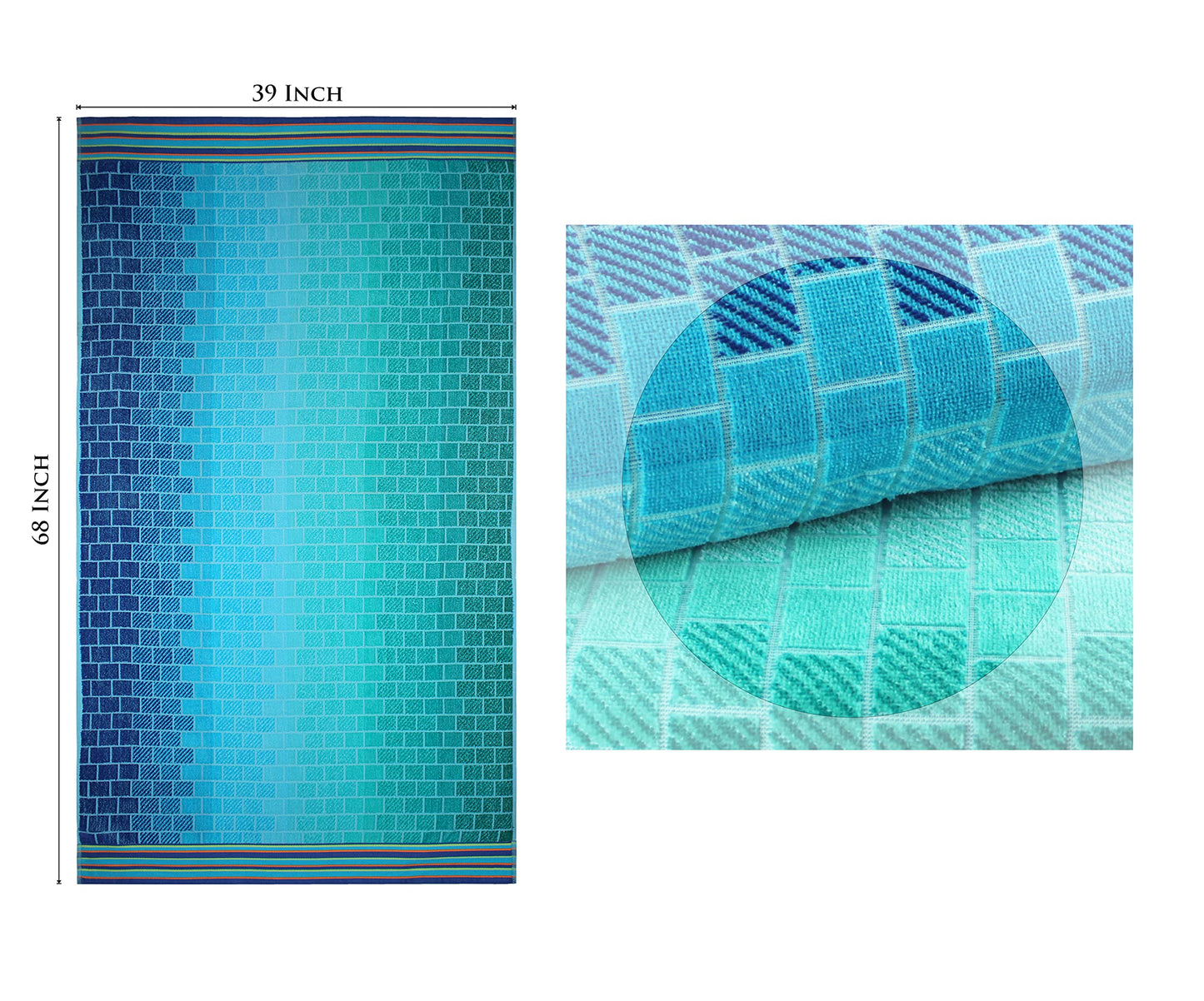 COTTON CRAFT Oversized XL Beach Towel 39 x 68-2 Pack - 100% Cotton Velour - Big & Huge - Pool Picnic Bath Towels - Jacquard Terry Thick Plush Super Soft Luxury - 450 GSM - Blue Tiles