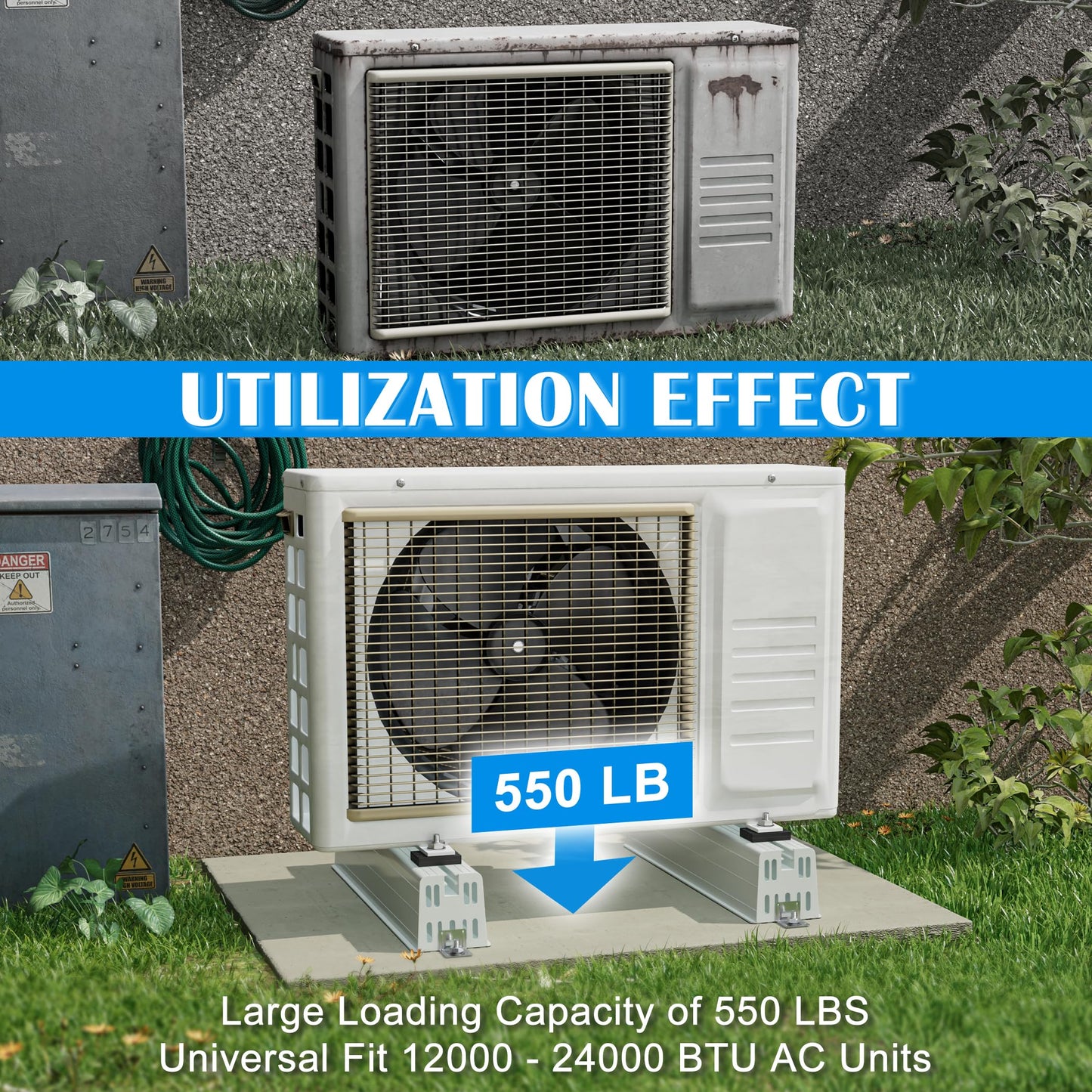 MTGSTOCL Minisplit Floor Mounting Base, Anti-Vibration Mini Split Stand for 12000BTU/24000BTU Air Conditioner Condenser, AC Anti Vibration Pad for Heat Pump System, 485 Load Capacity