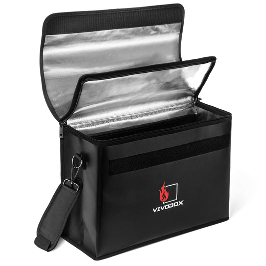 VIVODOX Fireproof Document Bag - Large (17" x 12" x 6") Fireproof Waterproof Storage for Binders, Legal Size Documents and Valuables, Heavy Duty Lightweight Briefcase for Home or Office