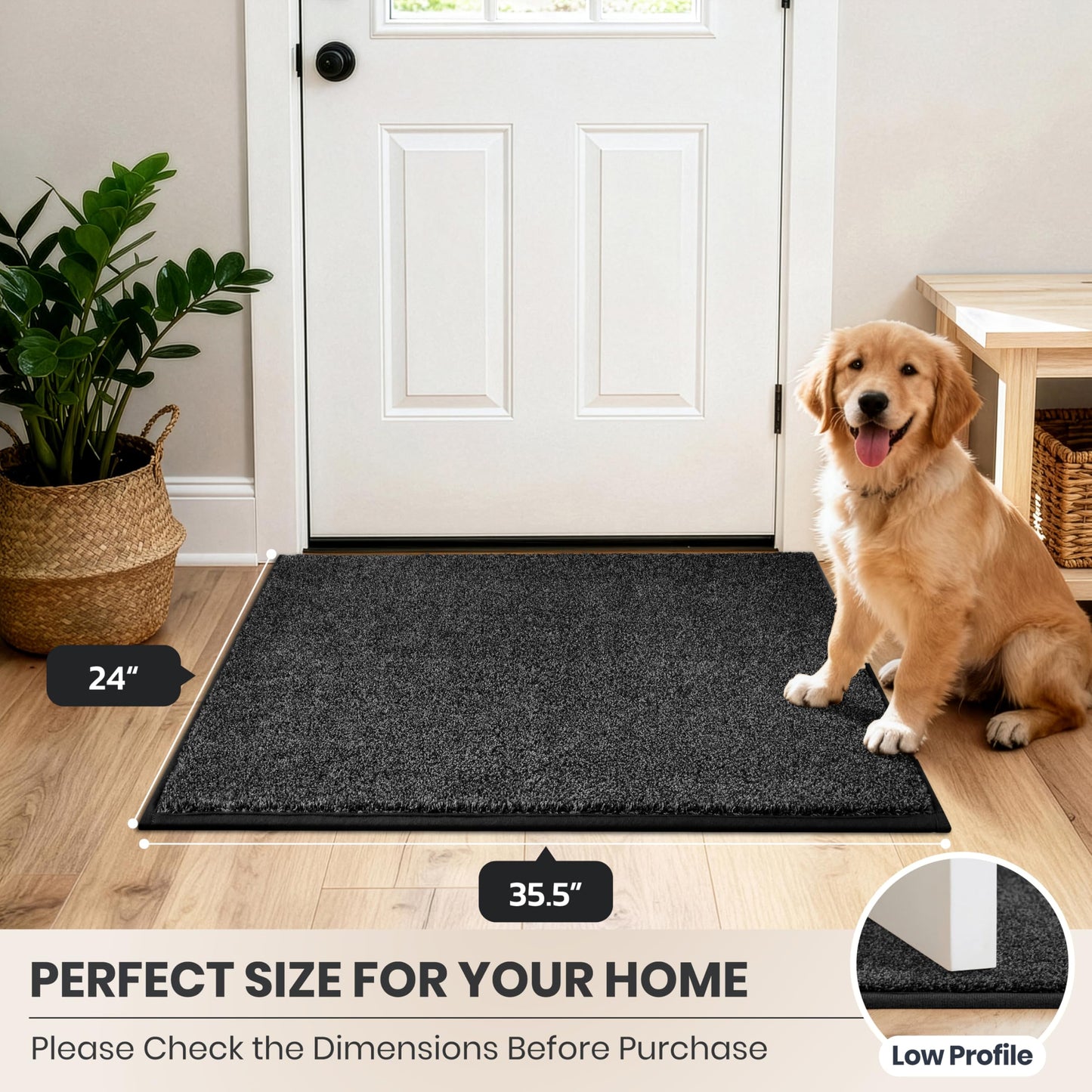 PURRUGS Dirt Trapping Door Mat 24" x 35.5", Non-Slip Machine Washable Entryway Rug, Dog Doormat, Indoor Front Door Mat, Super Absorbent Entry Rug for Muddy Shoes & Paws, Charcoal
