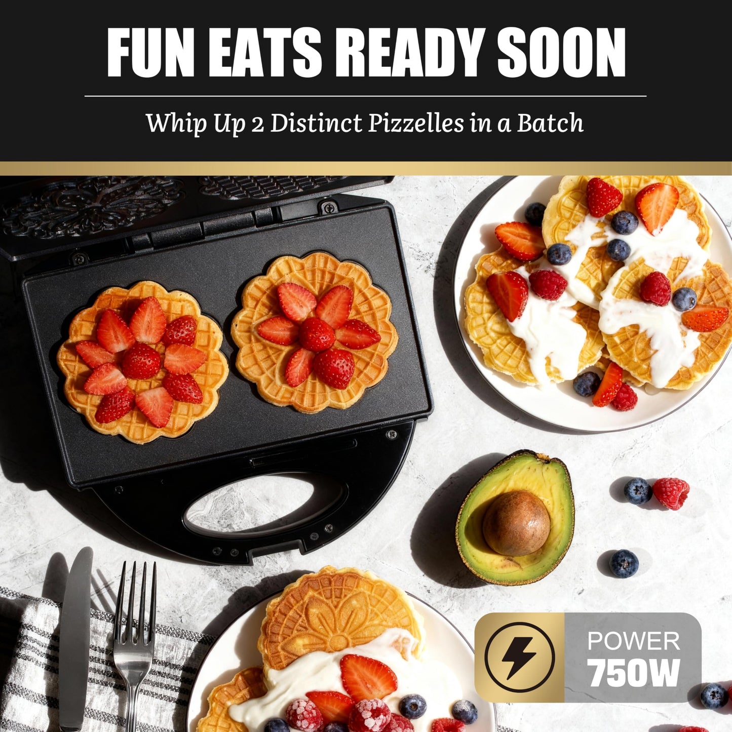 FineMade Pizzelle Maker with Non-Stick Coating, Electric Pizzelle Cookie Baker Press with Snowflake Pattern, Make Two 4 Inch Traditional Italian Waffle Cookies at Once, Recipe Included