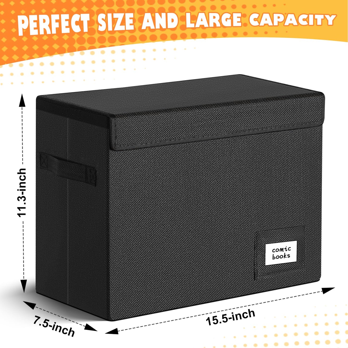 Leffis 6 Pack Comic Book Storage, Collapsible and Stackable Comic Short Box, Moistureproof Comic Box with Lid and Label Slot 15.5" X 7.5" X 11.3" Holds 150 Comics