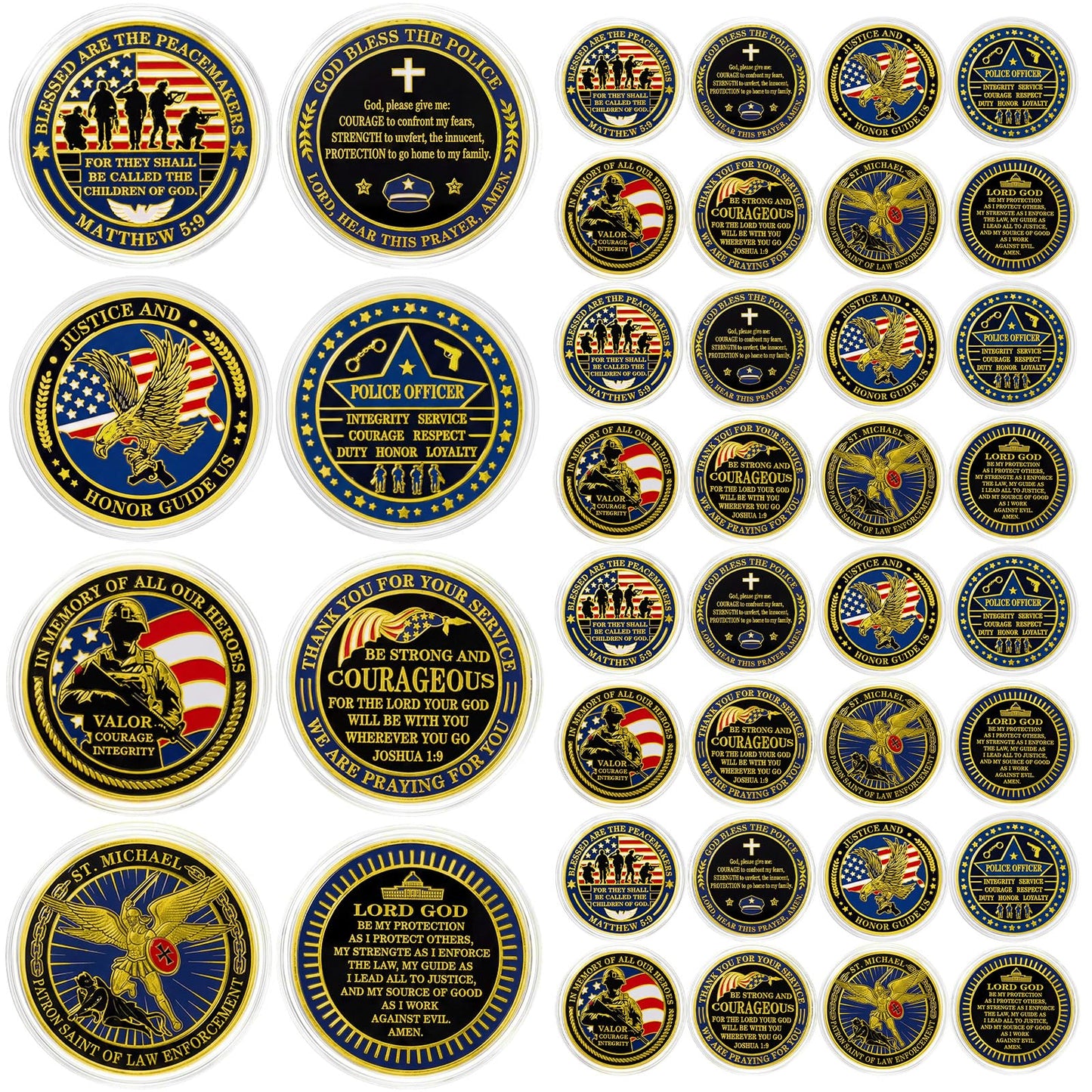 Equsion 32 Pcs Police Challenge Coins Thank You for Your Service Police Gifts Patriotic Collectibles Commemorative Coins for Men Women Veterans Day Independence Favors(Classics)