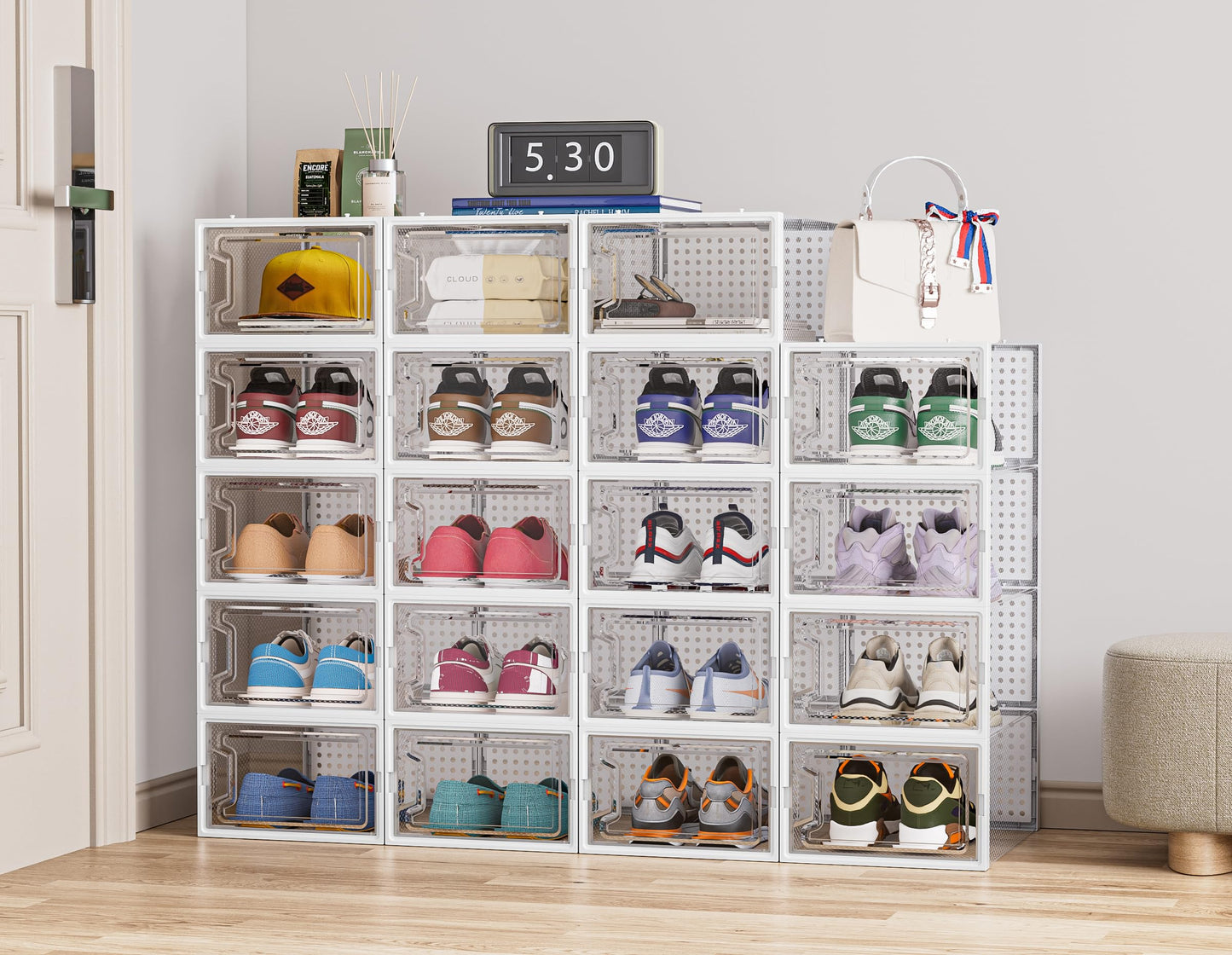 HOMIDEC Shoe Storage, 12 Pack Shoe Organizer for Closet, Shoe Boxes Clear Plastic Stackable Shoe Containers with Lids for Size 10