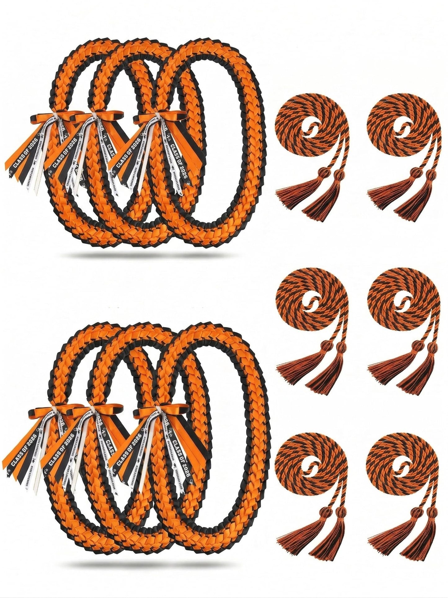 TFTAFAN Graduation Leis and Graduation Honor Cords Class of 2026 Graduation Ribbon Lei Graduation Necklace Braided Necklaces gift for Student Gifts Party Supplies (12, Orange and black)