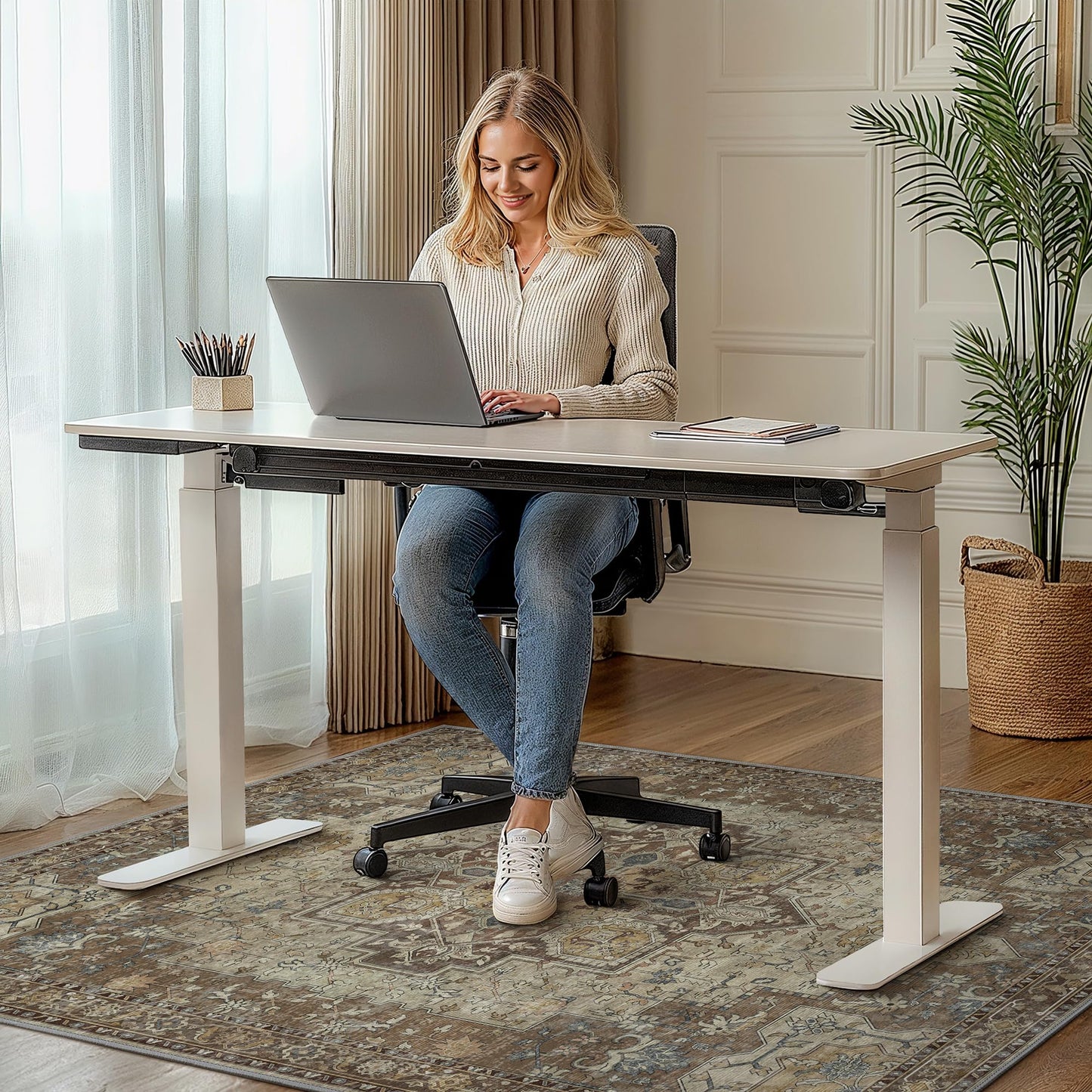 36"x48" Office Chair Mat for Hardwood Tile Floor, Under Desk Carpet Protector for Rolling Computer Chair Mat, Machine Washable Area Rug, Anti-Slip 1/5" Thick Low Pile Thin Vinyl Floor Mat, Brown