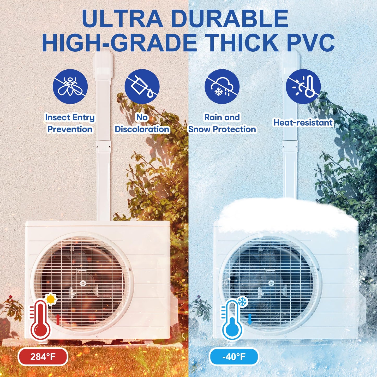 KuriProtect 3" 10Ft PVC Decorative Line Set Cover Kit - Protection for Mini Split, Central Air Conditioner & Heat Pump(White)