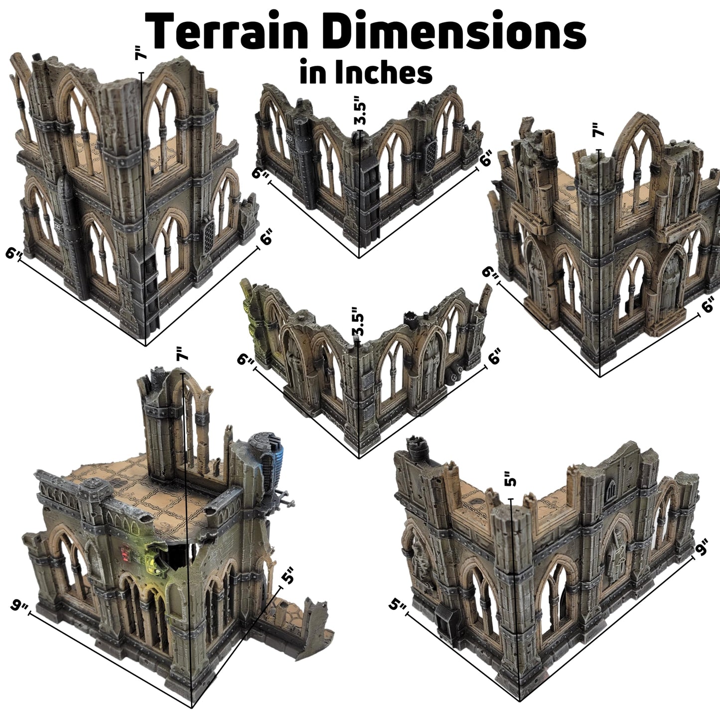 10th Edition 40k Tournament Terrain Set, 3dPrinted Wargame Terrain 28mm Scale Buildings in Ruins, Imperialis Sci fi Gothic Wargaming Scenery