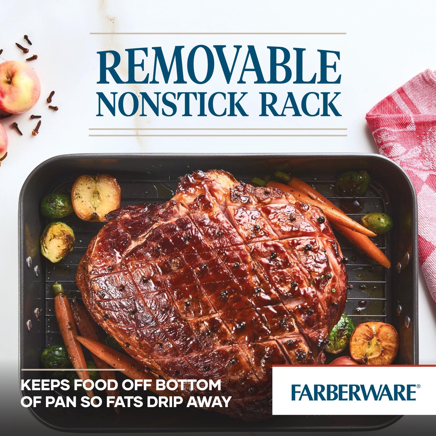 Farberware Bakeware Nonstick Roaster with Flat Rack, Roasting Pan with Rack For Home Cooking, 11-Inch x 15-Inch, Gray