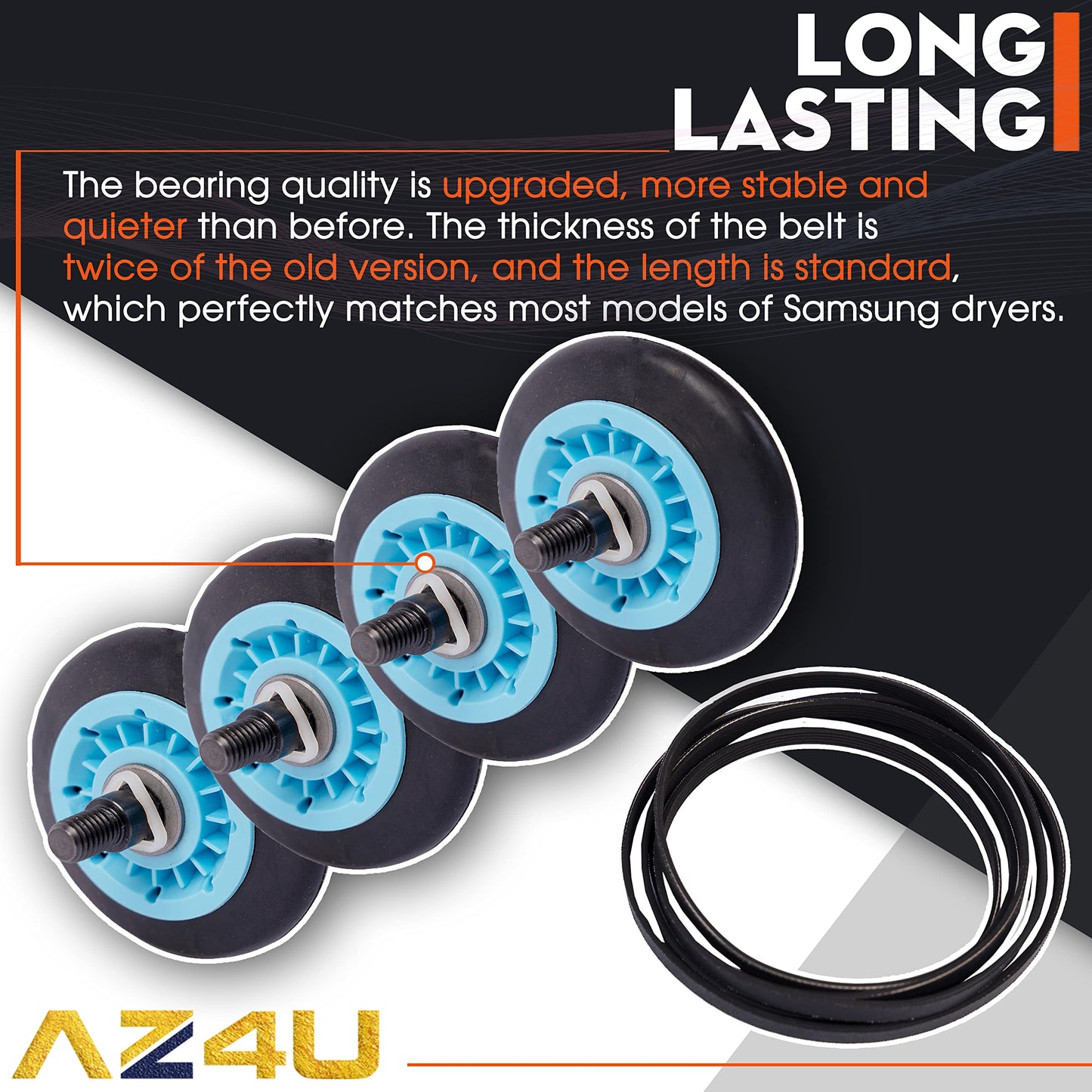 AZ4U Dryer Repair Kit Rollers Belt Pulley Replace for Samsung DV219AEW/XAA DV220AEW/XAA DV48J7700EW/A2 DV48H7400EW/A2 DV42h5200EW/A3 DV42H5000EW/A3 DV42H5200EP/A3 DV42H5200EF/A3 DV42H5000GW/A3