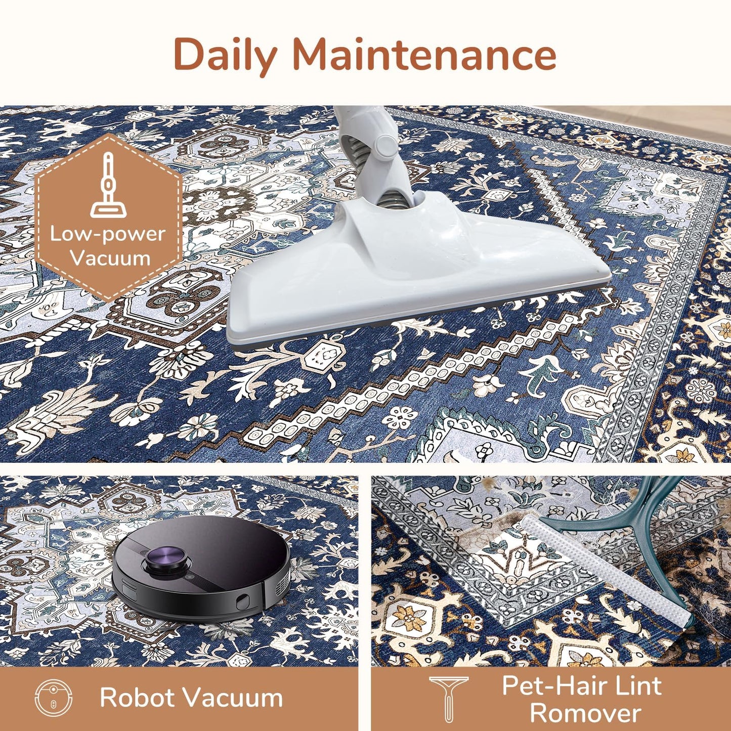 OPPODREAM Soft 6x9 Area Rugs, Washable Rug 6x9 with Non Slip Backing, Faux Cashmere Low-Pile 6 x 9 Carpet, Navy Blue & Gold
